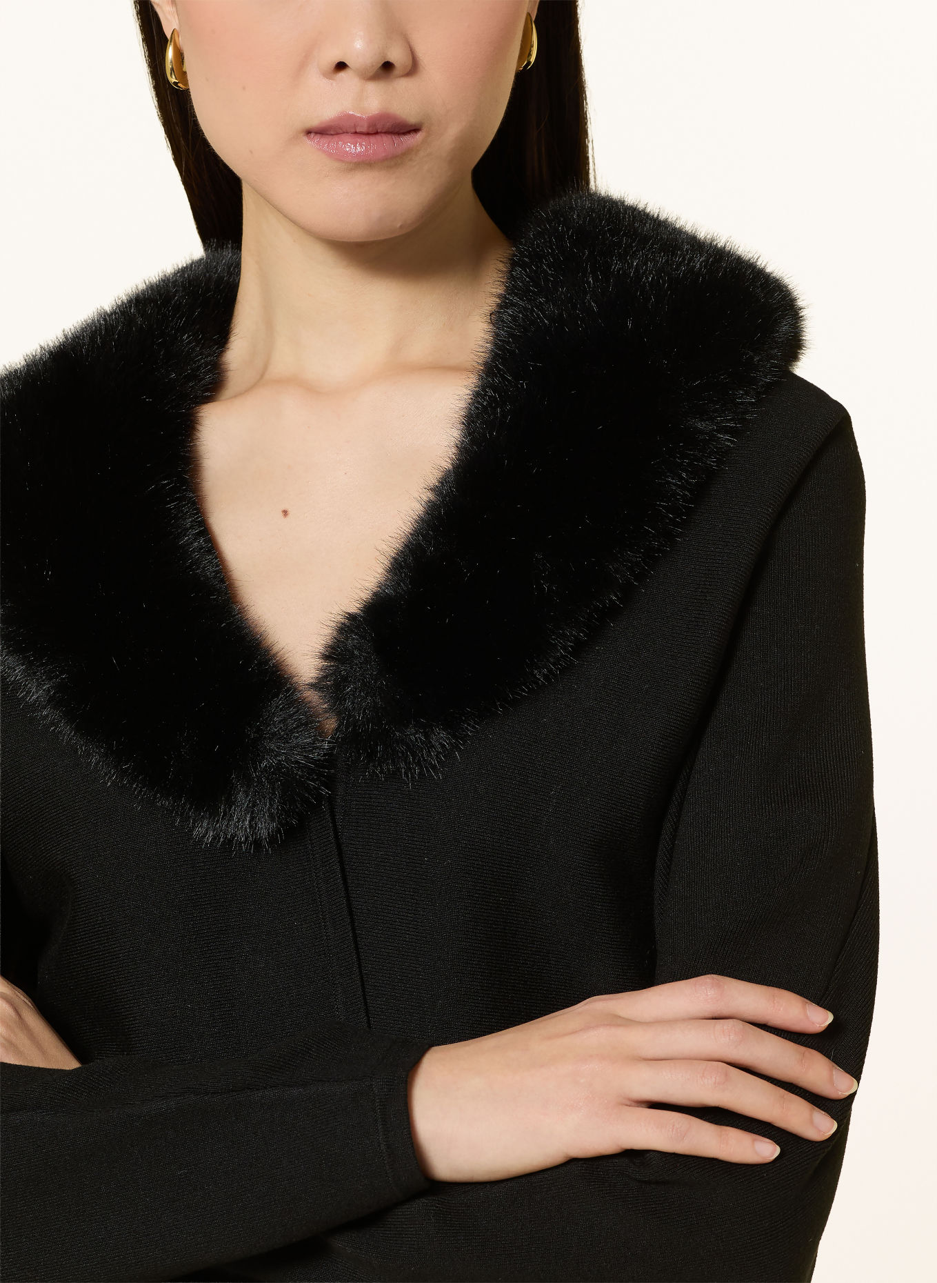 Joseph Ribkoff Vest met afneembare kunstbontkraag: ZWART