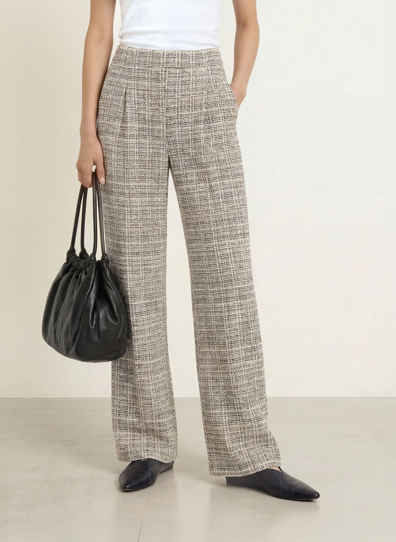 Joseph Ribkoff Marlene-broek van bouclé: CRÈME / CAMEL / ZWART