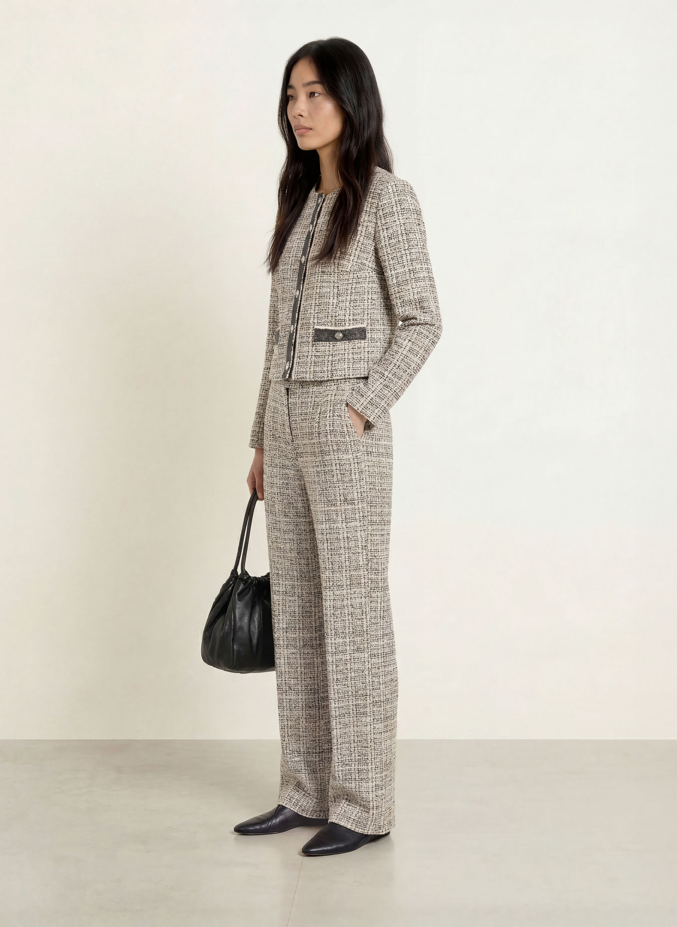Joseph Ribkoff Marlene-broek van bouclé: CRÈME / CAMEL / ZWART