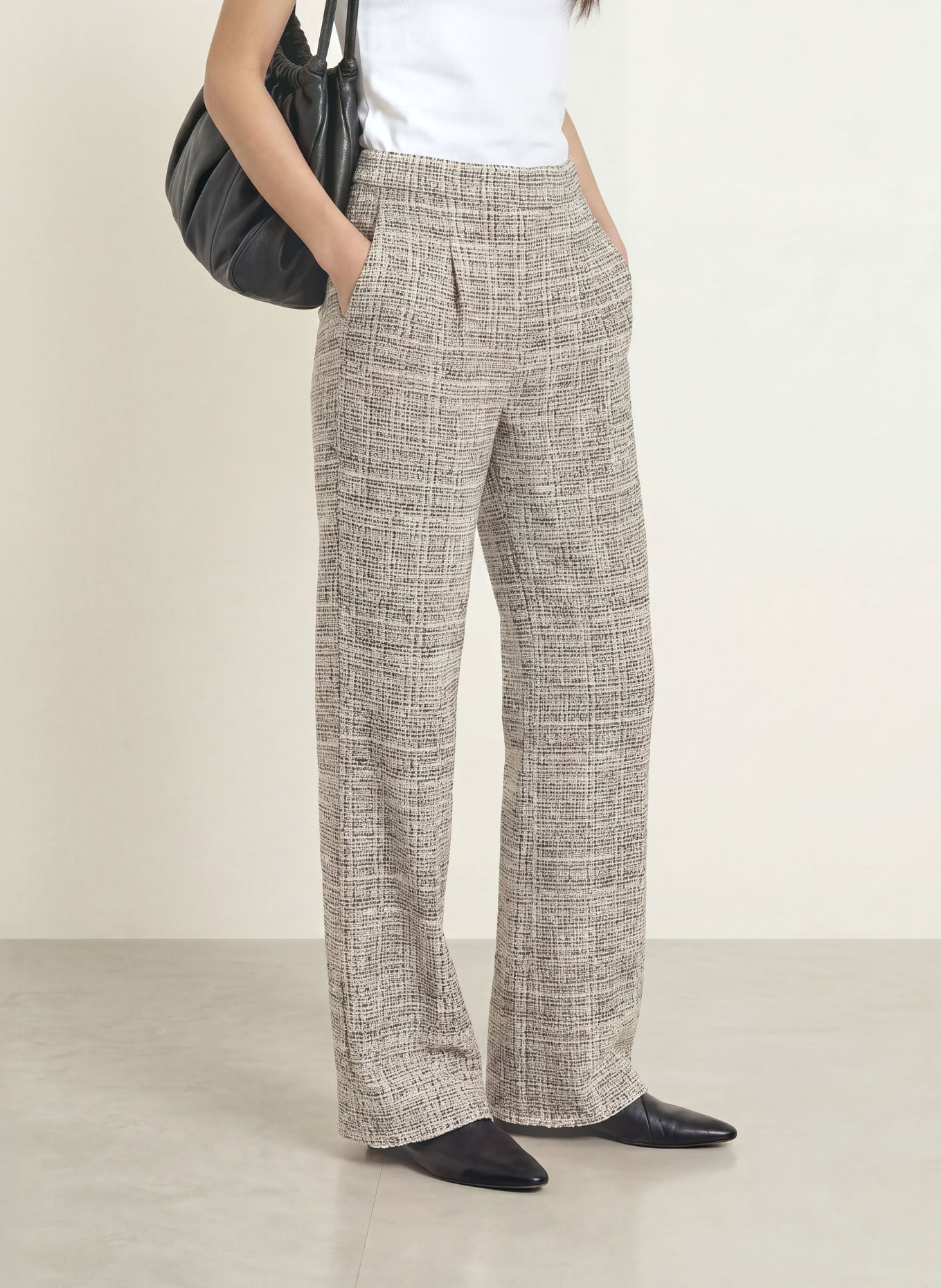 Joseph Ribkoff Marlene-broek van bouclé: CRÈME / CAMEL / ZWART