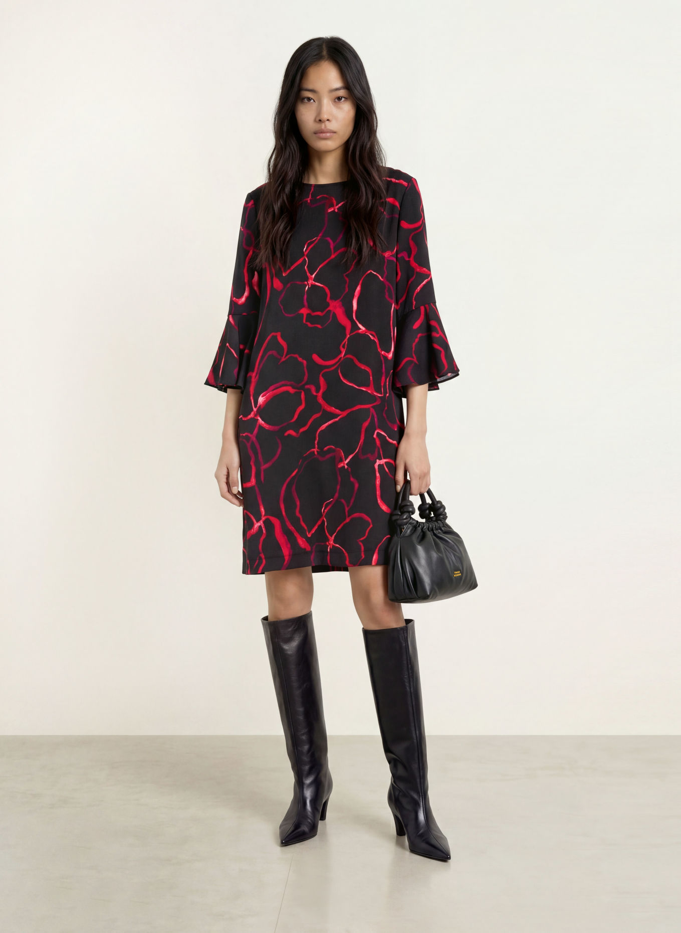 Joseph Ribkoff Robe à manches 3/4: NOIR / ROUGE