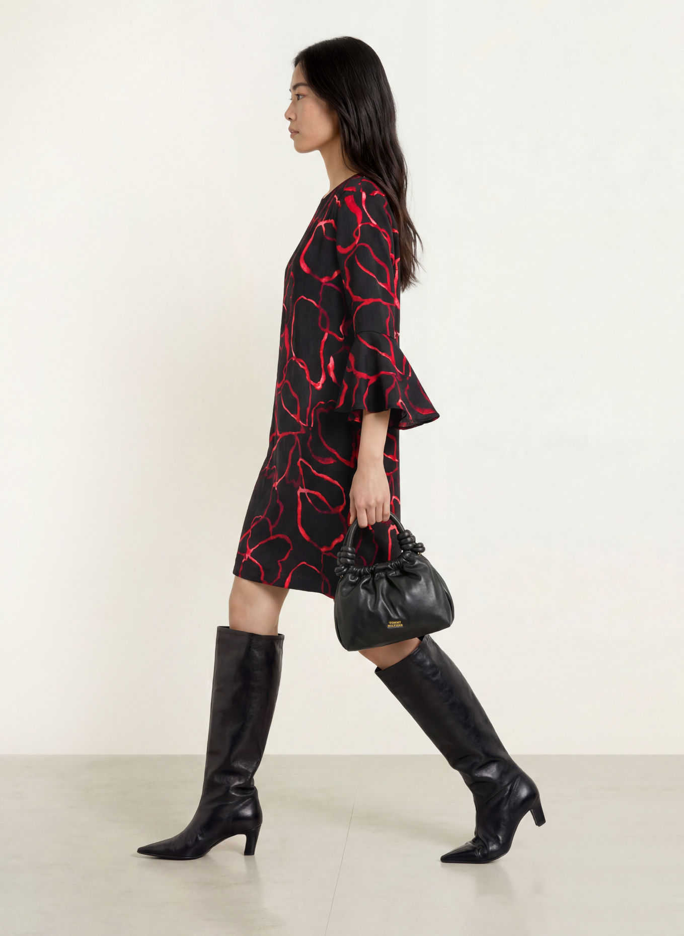 Joseph Ribkoff Robe à manches 3/4: NOIR / ROUGE