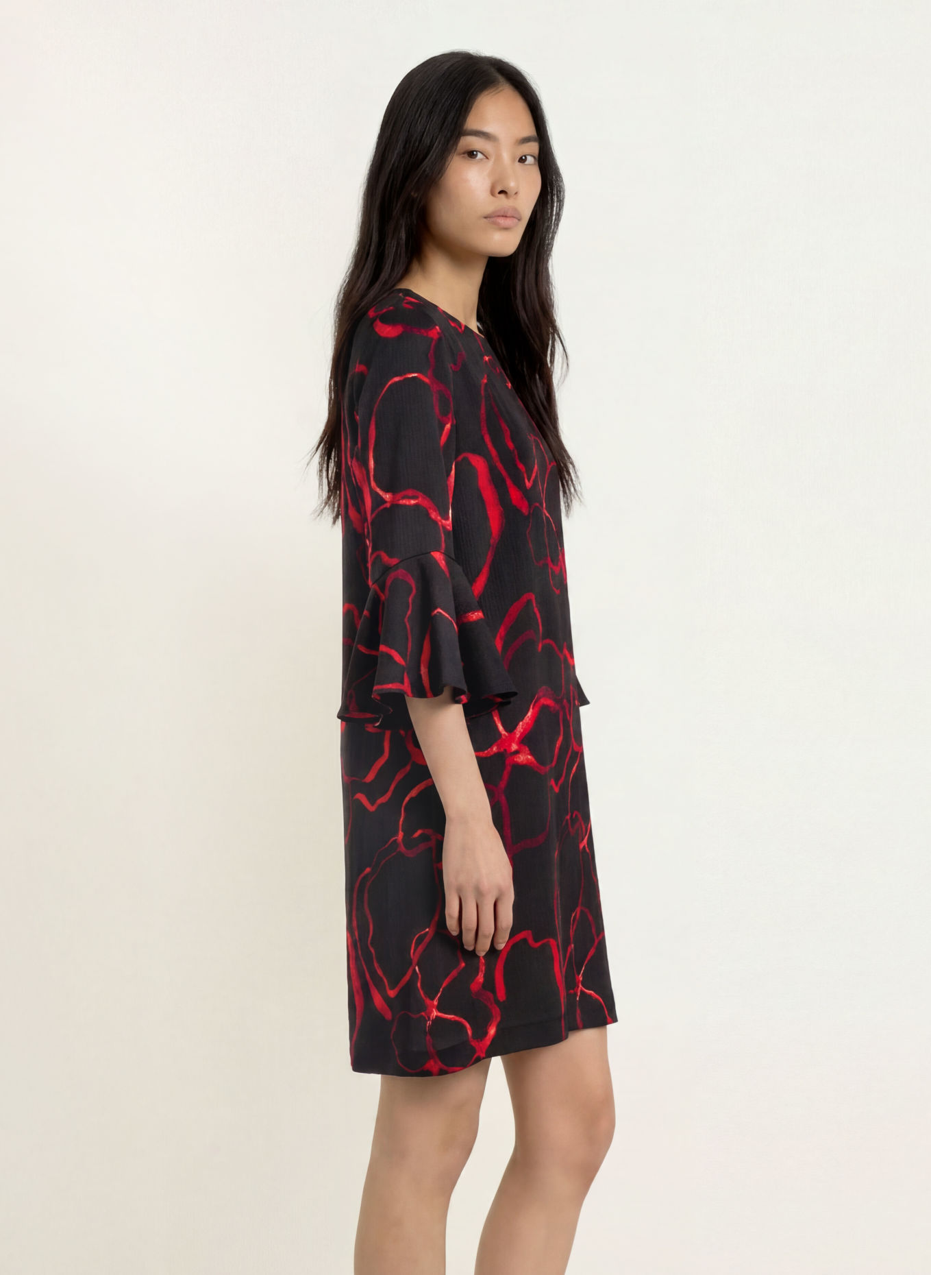 Joseph Ribkoff Robe à manches 3/4: NOIR / ROUGE