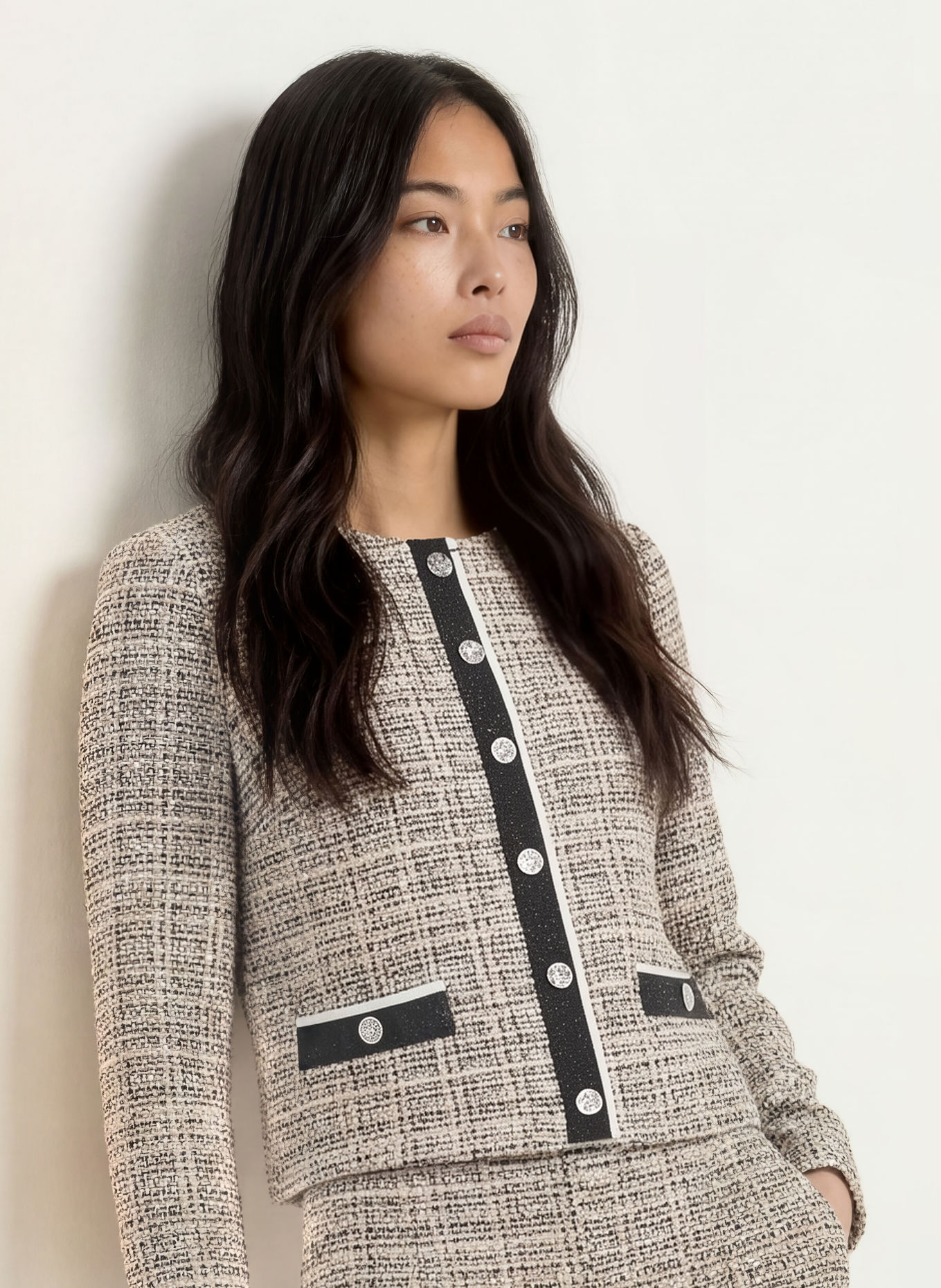 Joseph Ribkoff Bouclé Blazer: BRUIN / BEIGE / WIT