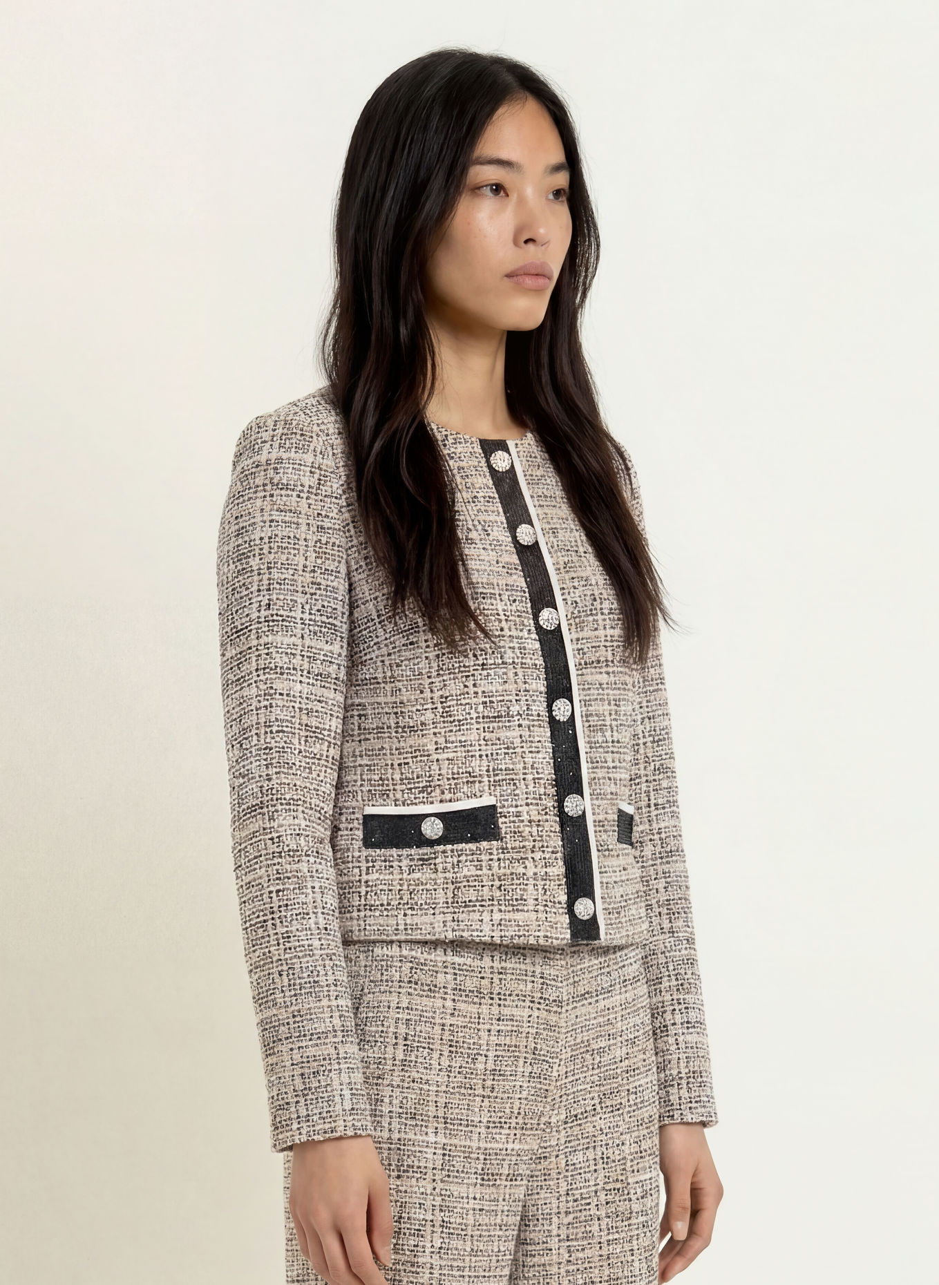 Joseph Ribkoff Bouclé Blazer: BRUIN / BEIGE / WIT