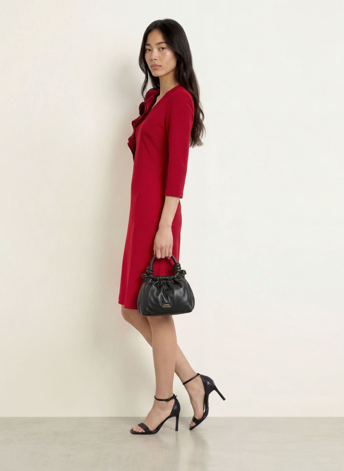 Joseph Ribkoff Kleid mit 3/4-Arm und Volants: DUNKELROT