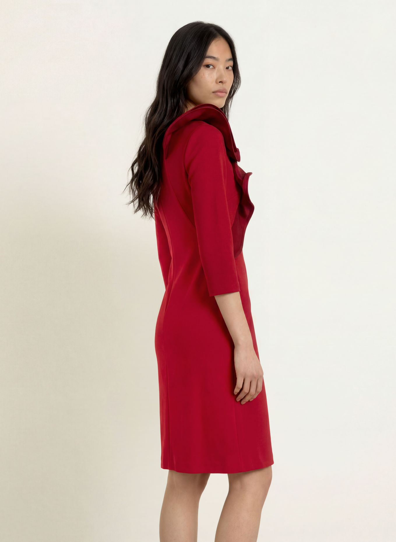 Joseph Ribkoff Kleid mit 3/4-Arm und Volants: DUNKELROT