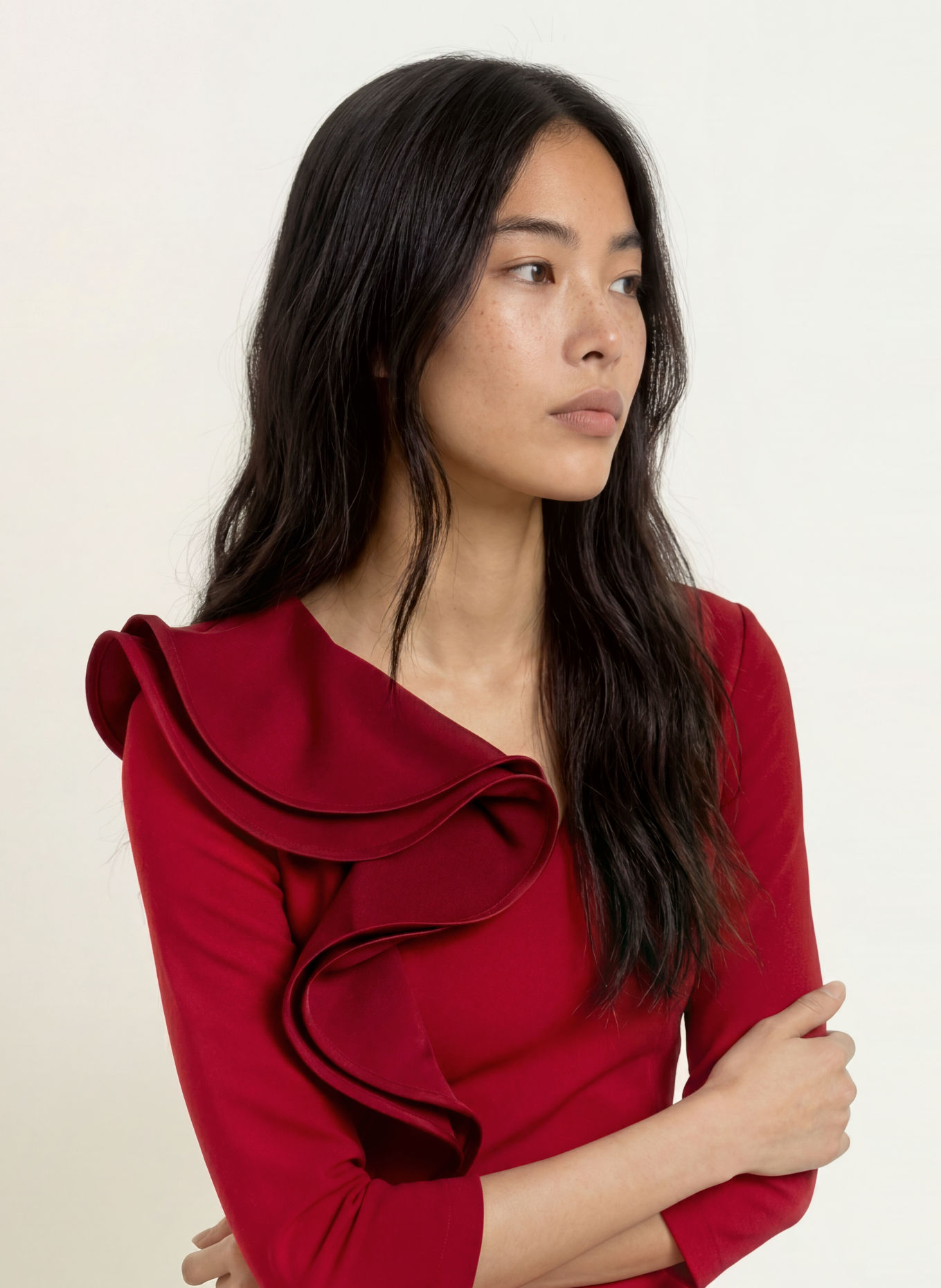 Joseph Ribkoff Kleid mit 3/4-Arm und Volants: DUNKELROT