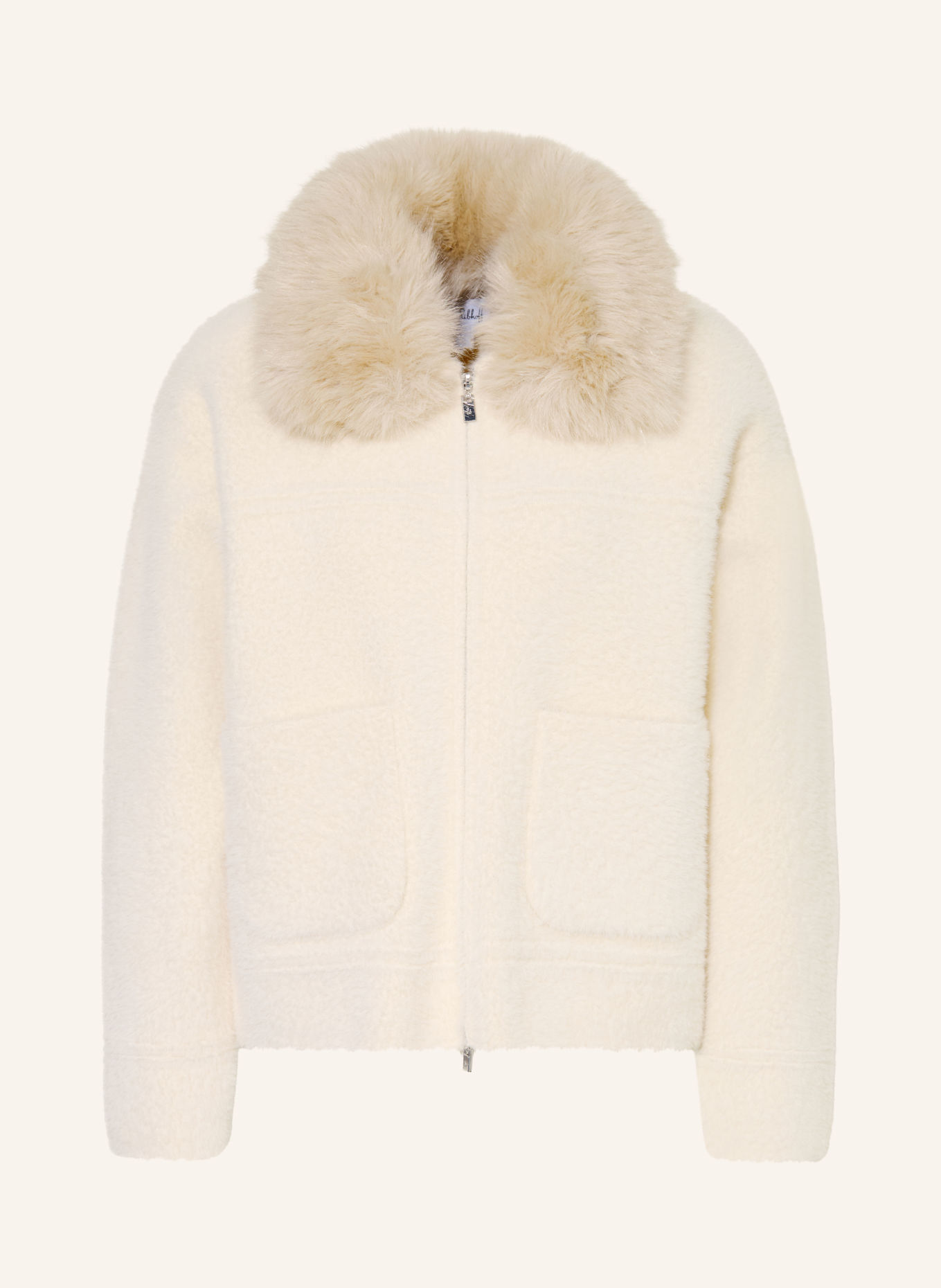 Joseph Ribkoff Jas met afneembare kunstbontkraag: CRÈME / BEIGE