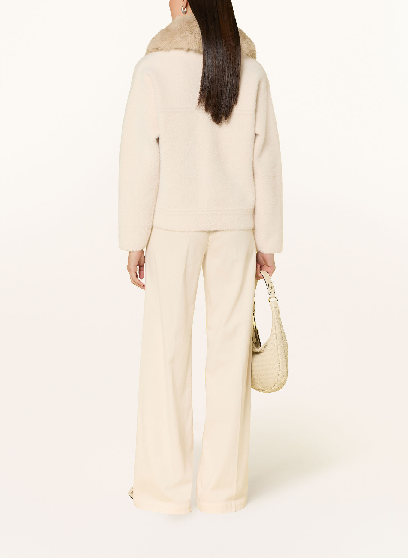 Joseph Ribkoff Jas met afneembare kunstbontkraag: CRÈME / BEIGE