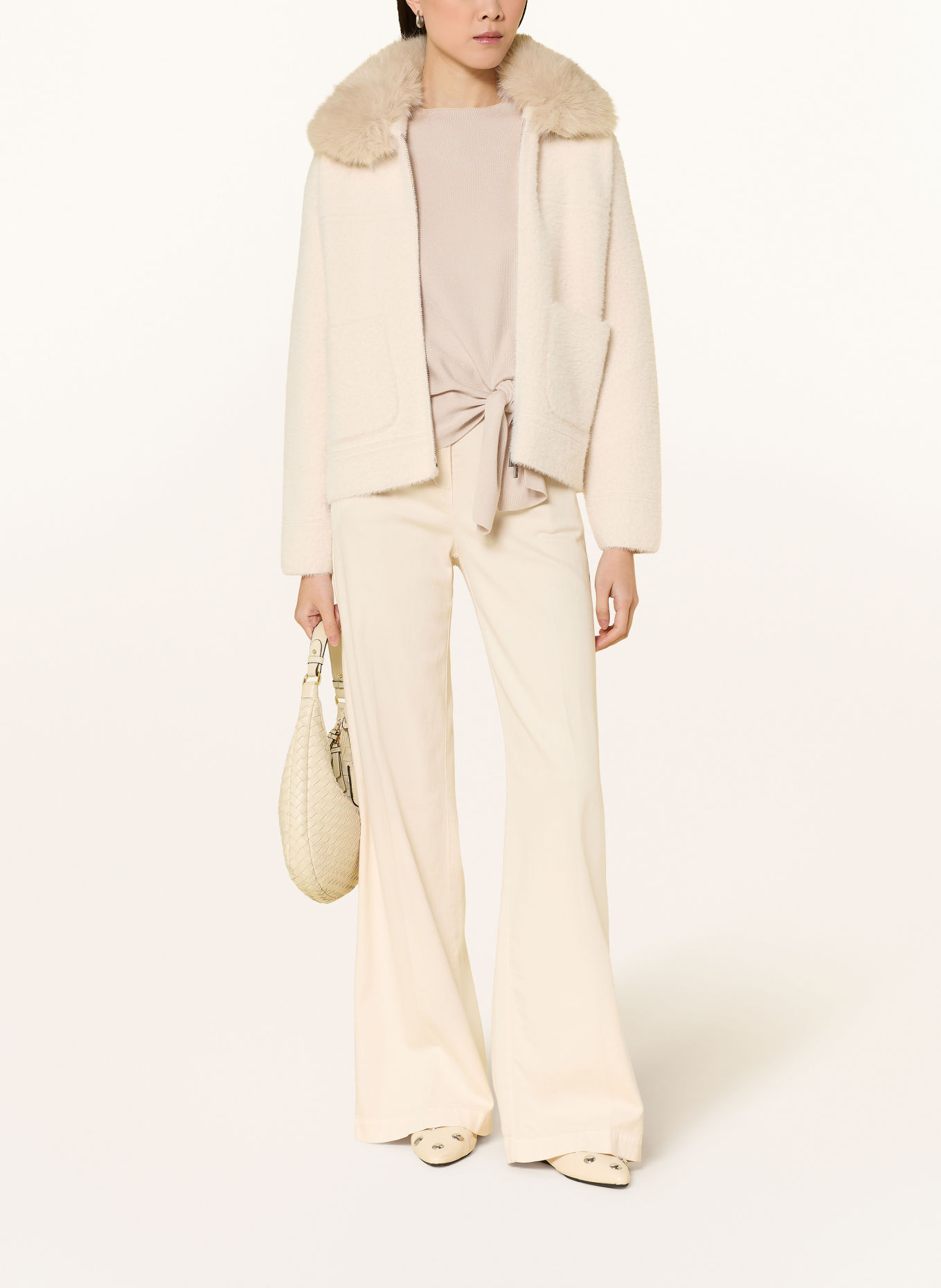 Joseph Ribkoff Jas met afneembare kunstbontkraag: CRÈME / BEIGE