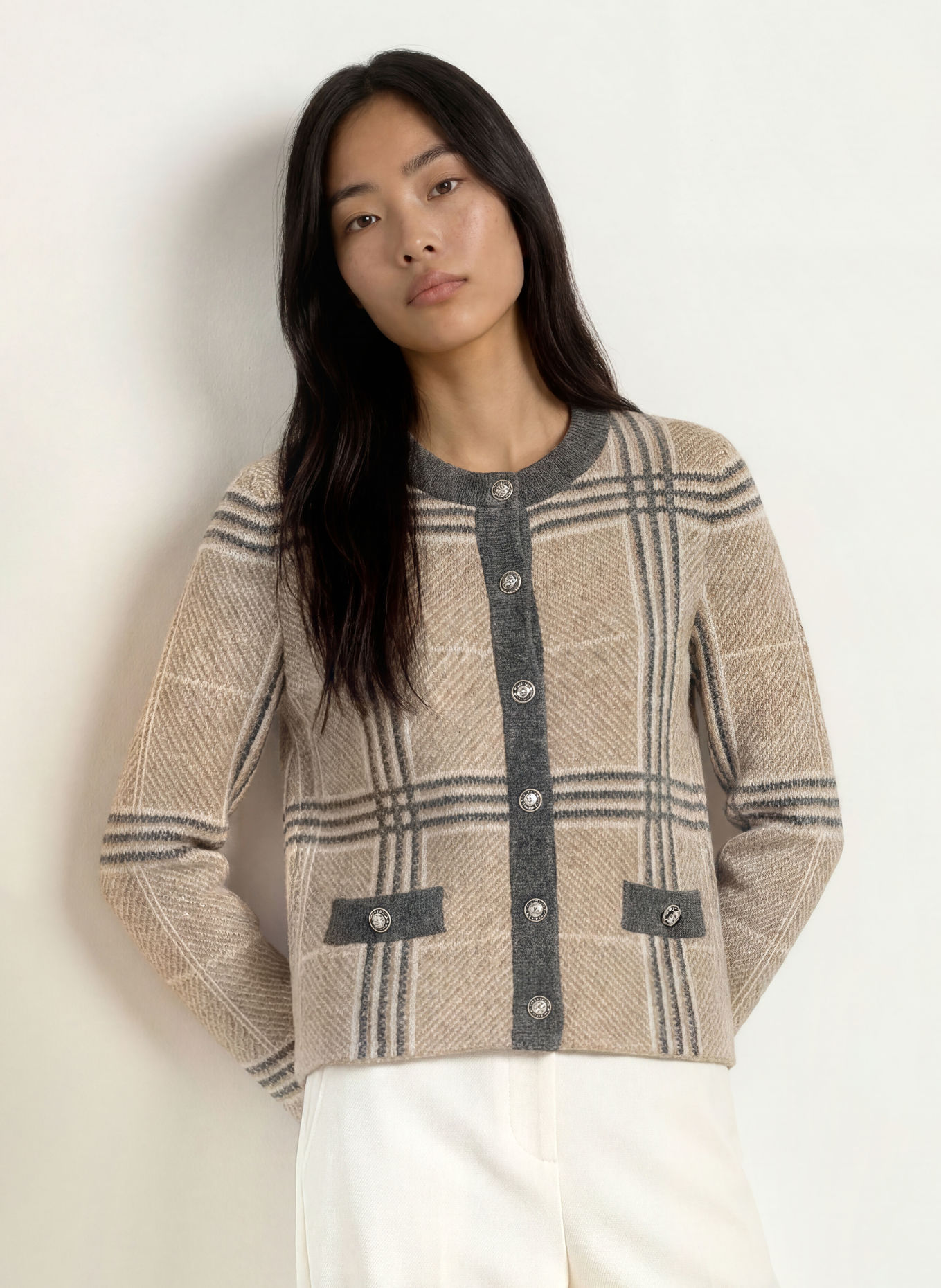 Joseph Ribkoff Cardigan: BEIGE / CREAM / DARK GRAY