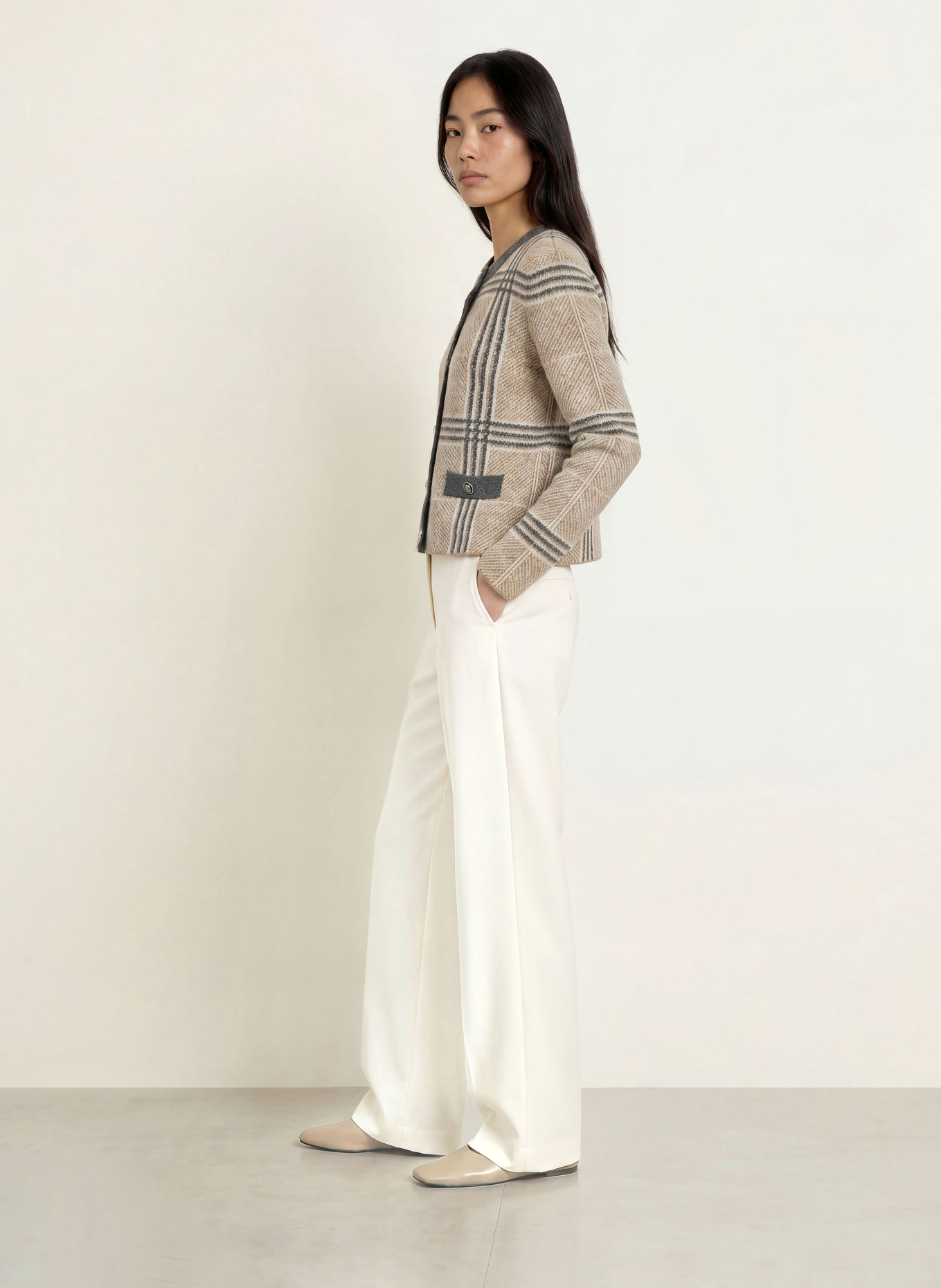 Joseph Ribkoff Cardigan: BEIGE / CREAM / DARK GRAY