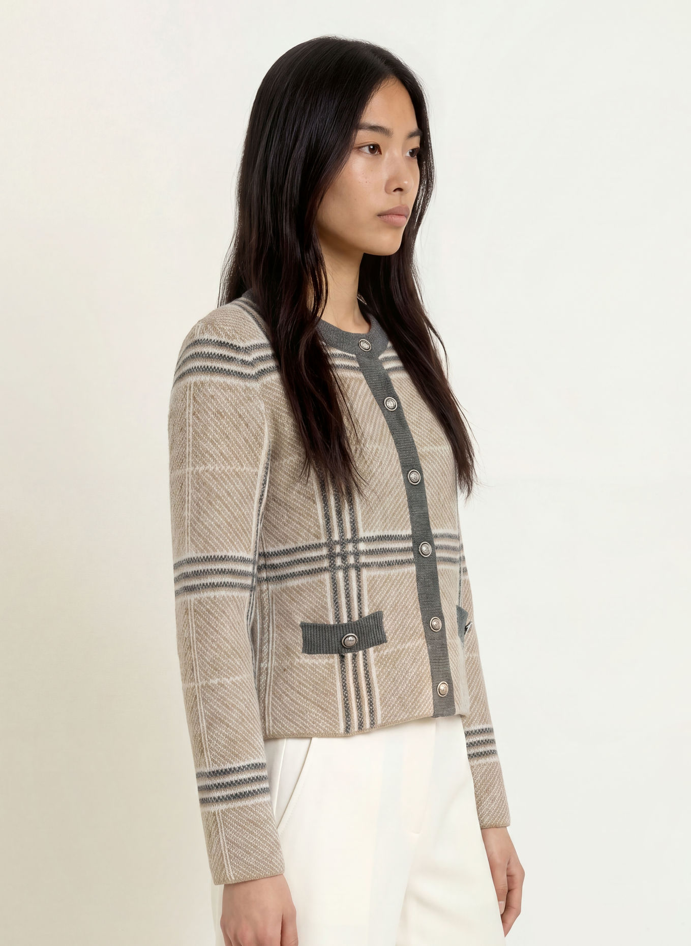 Joseph Ribkoff Cardigan: BEIGE / CREAM / DARK GRAY