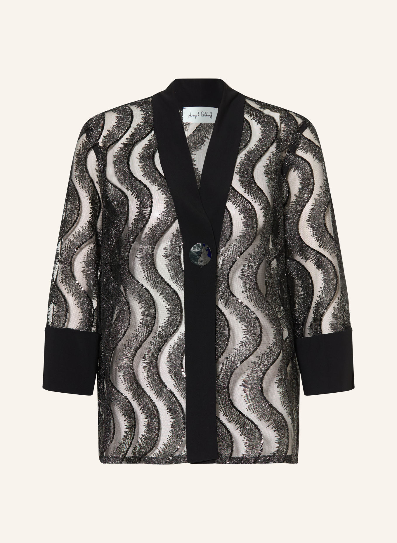 Joseph Ribkoff Jacket with glitter yarn and 3/4 sleeves: BLACK / SILVER