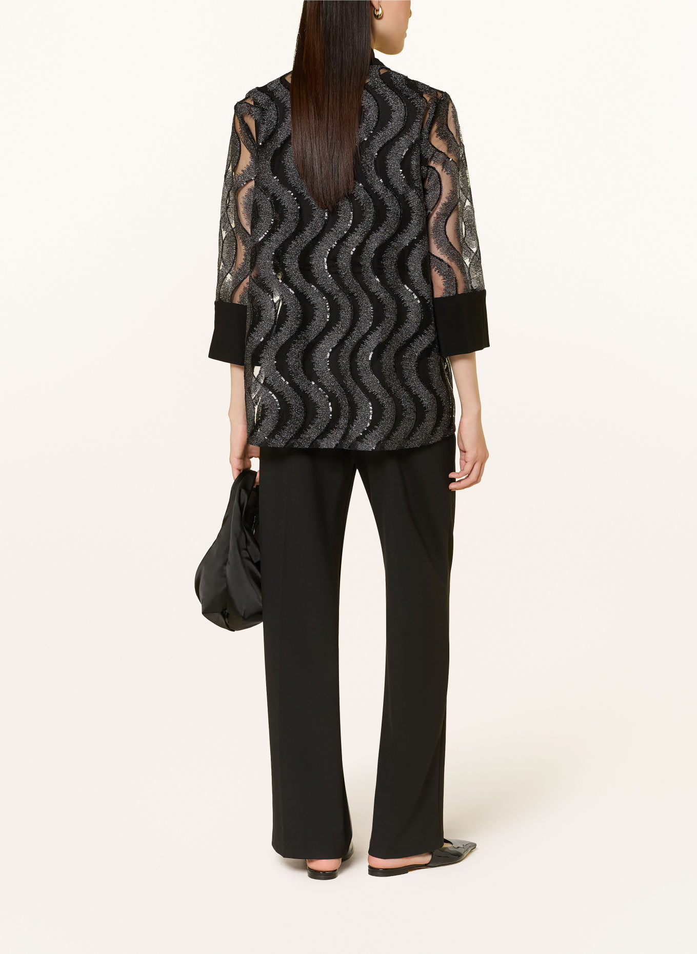Joseph Ribkoff Jacket with glitter yarn and 3/4 sleeves: BLACK / SILVER