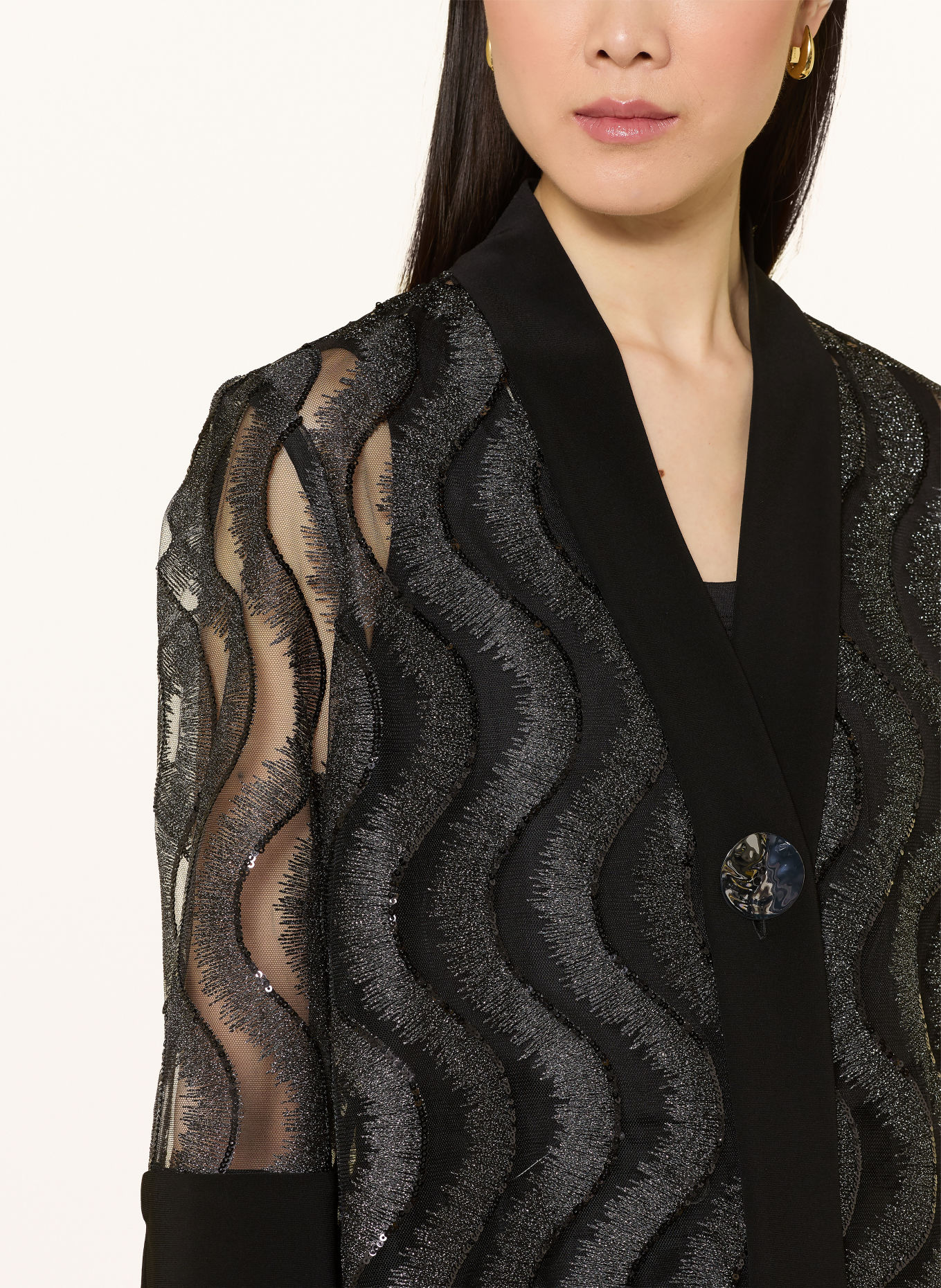 Joseph Ribkoff Jacket with glitter yarn and 3/4 sleeves: BLACK / SILVER