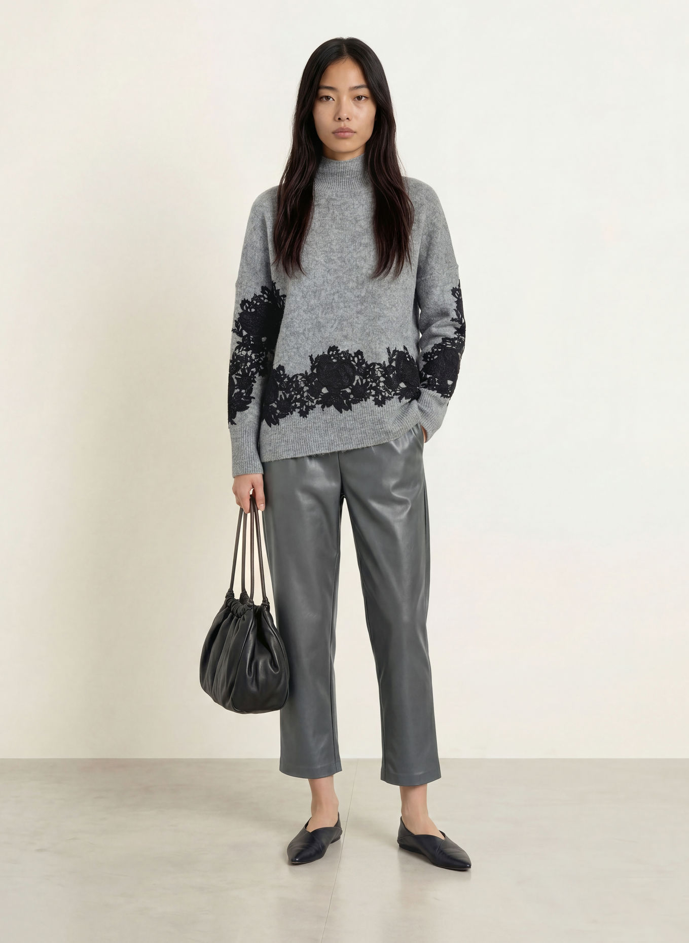 Joseph Ribkoff Leather-look trousers: GRAY