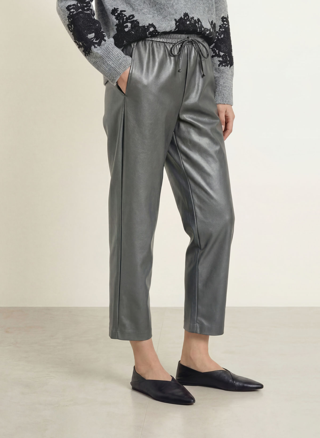 Joseph Ribkoff Leather-look trousers: GRAY