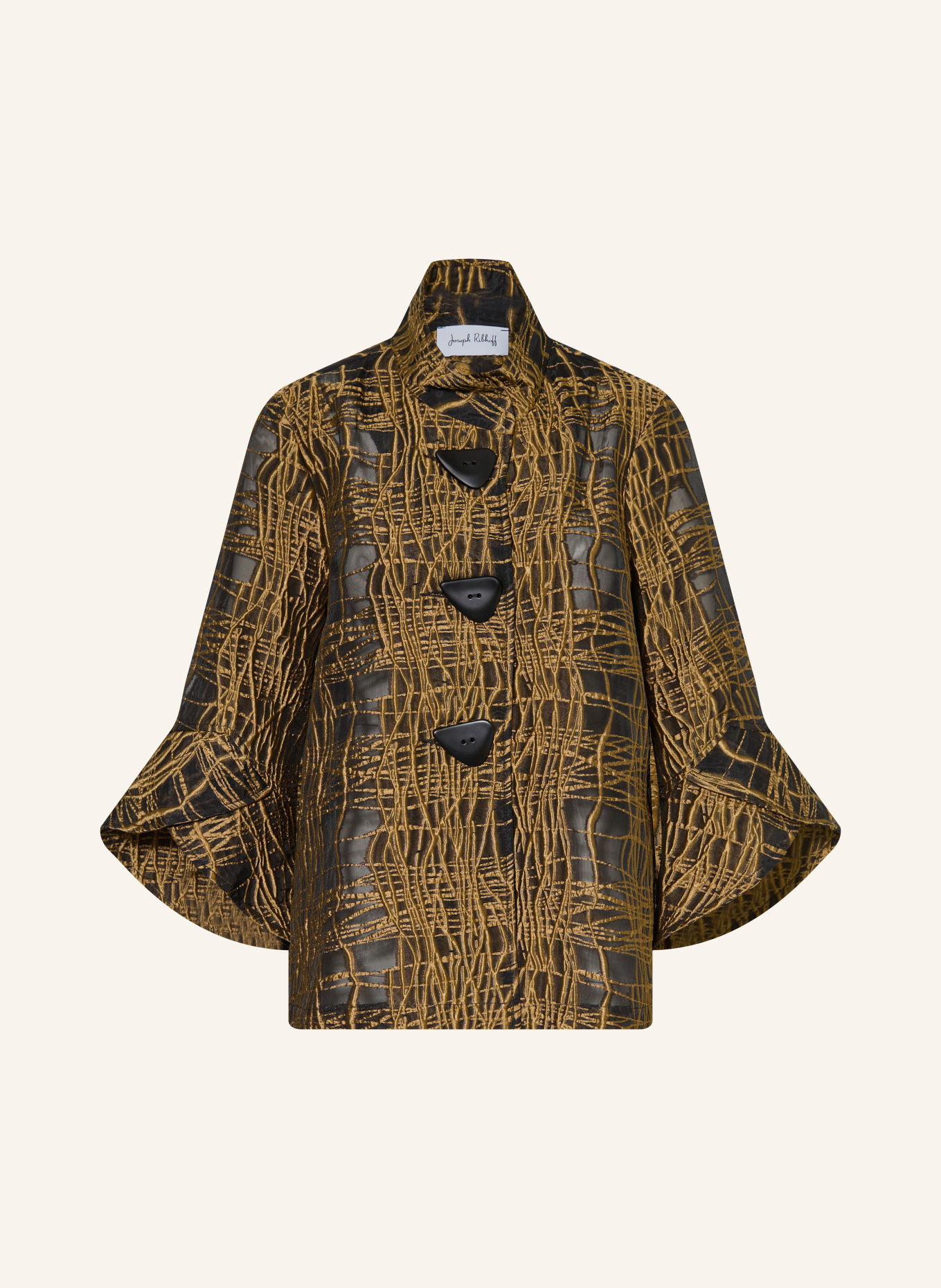 Joseph Ribkoff Jacquard jacket with 3/4 sleeves: BLACK / CAMEL