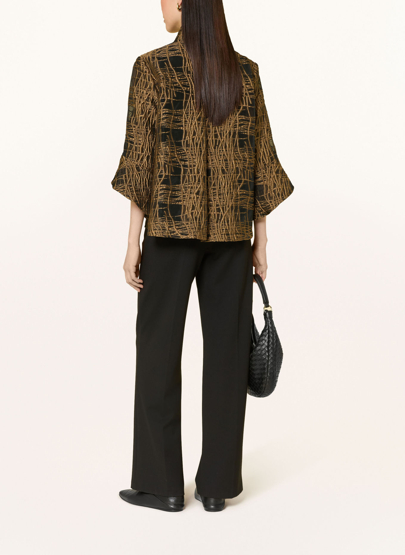 Joseph Ribkoff Jacquard jacket with 3/4 sleeves: BLACK / CAMEL