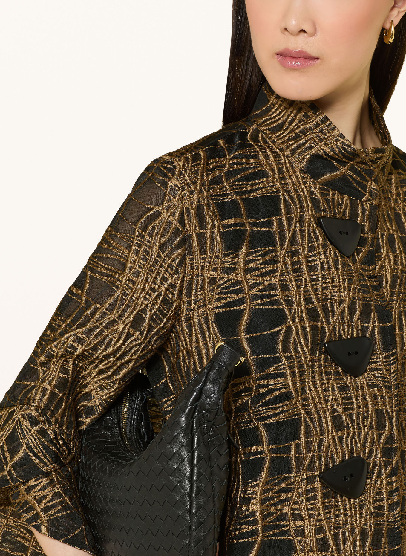 Joseph Ribkoff Jacquard jacket with 3/4 sleeves: BLACK / CAMEL