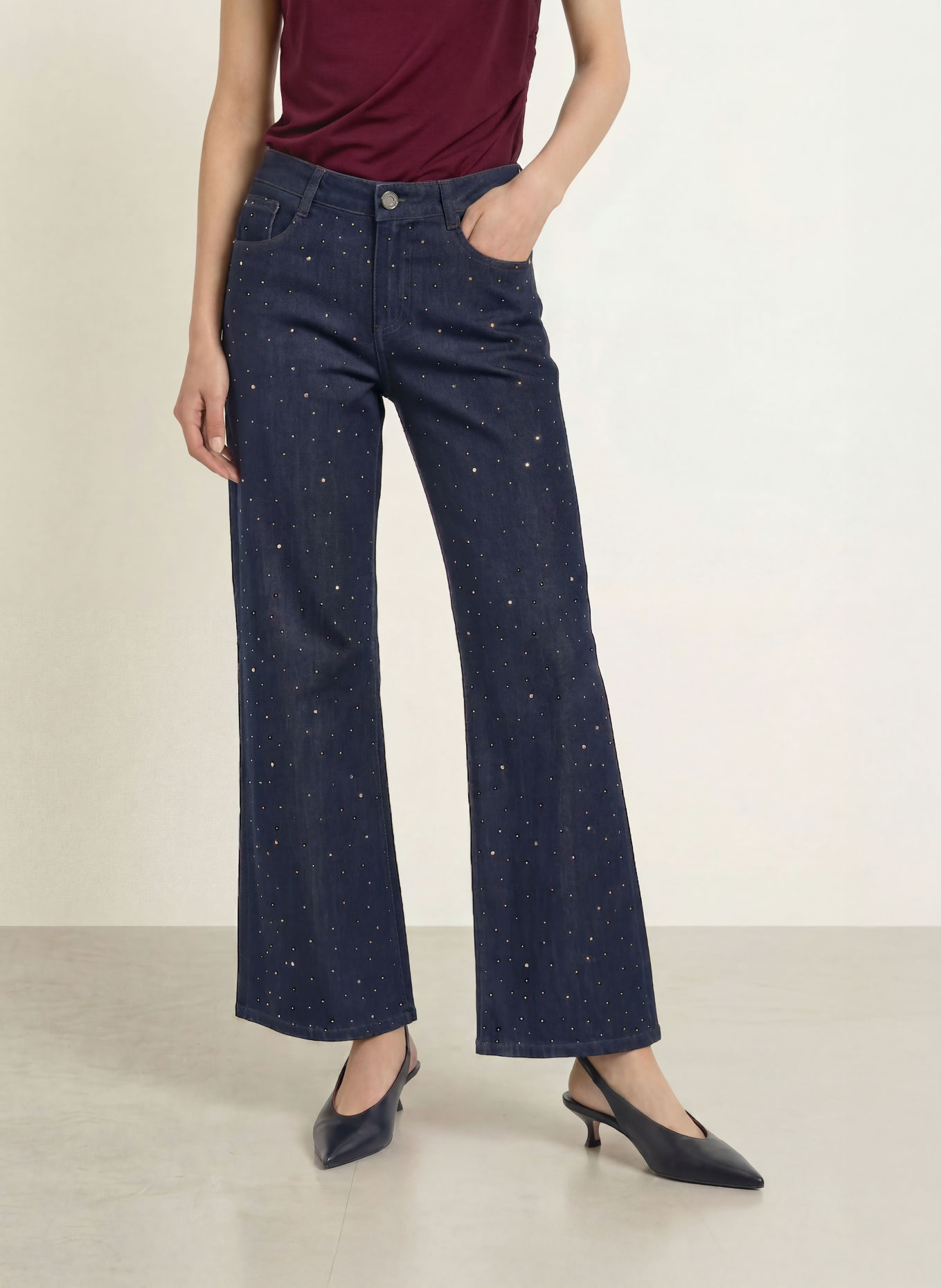 Joseph Ribkoff Wide-Leg jeans with rhinestones: 3302 Dark Denim