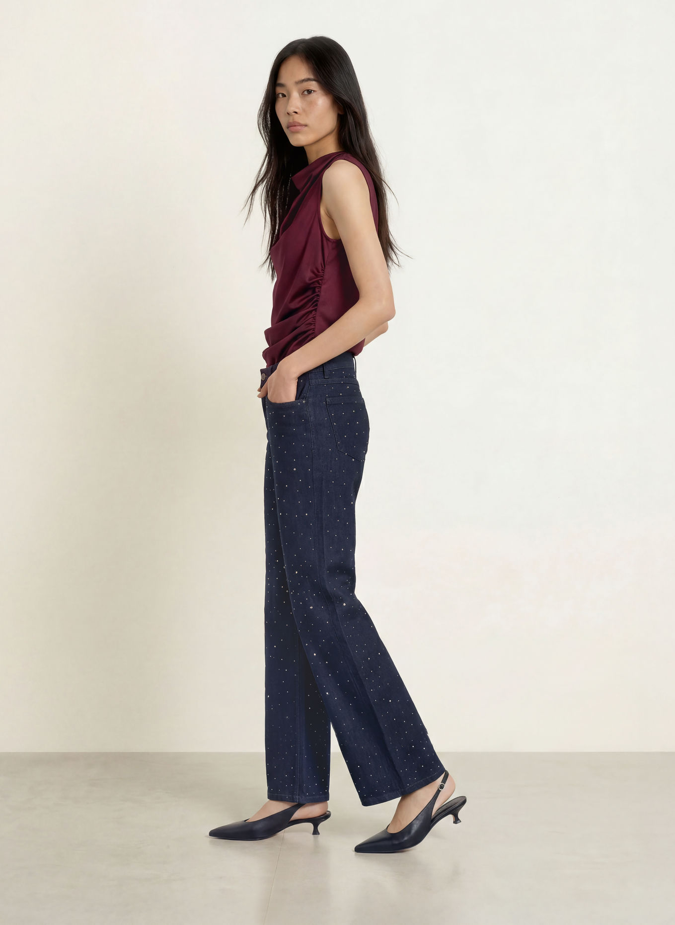 Joseph Ribkoff Wide-Leg jeans with rhinestones: 3302 Dark Denim