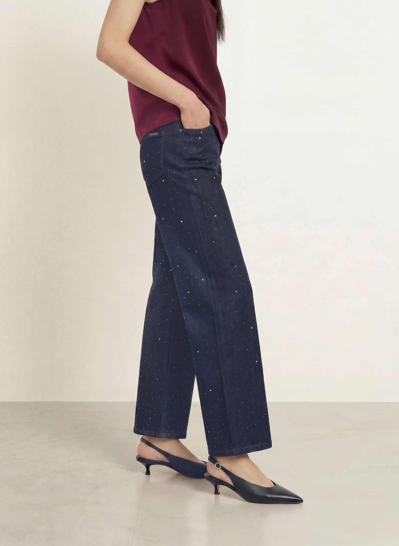 Joseph Ribkoff Wide-Leg jeans with rhinestones: 3302 Dark Denim