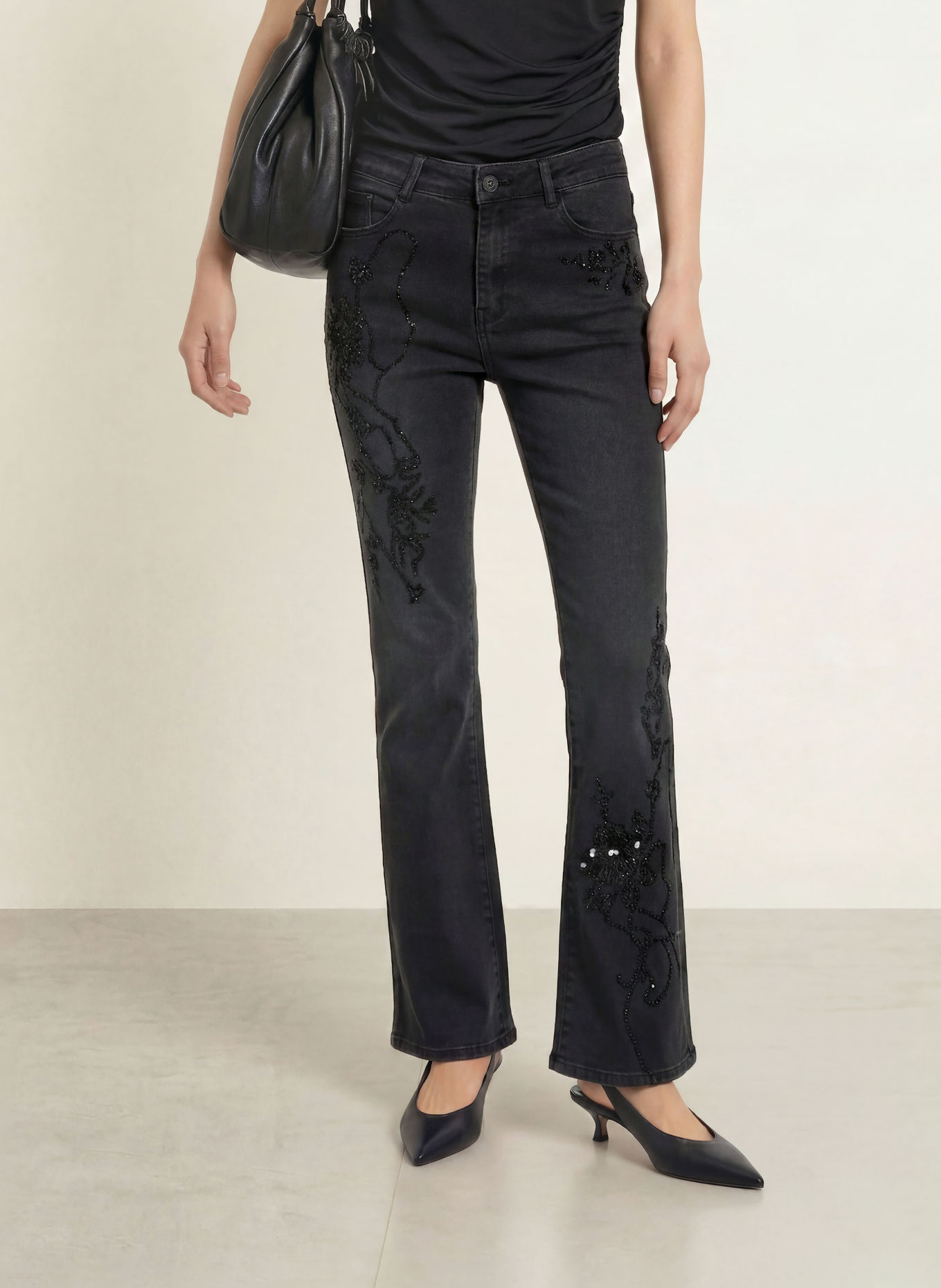 Joseph Ribkoff Flared jeans with sequins: 2606 Granitgrau