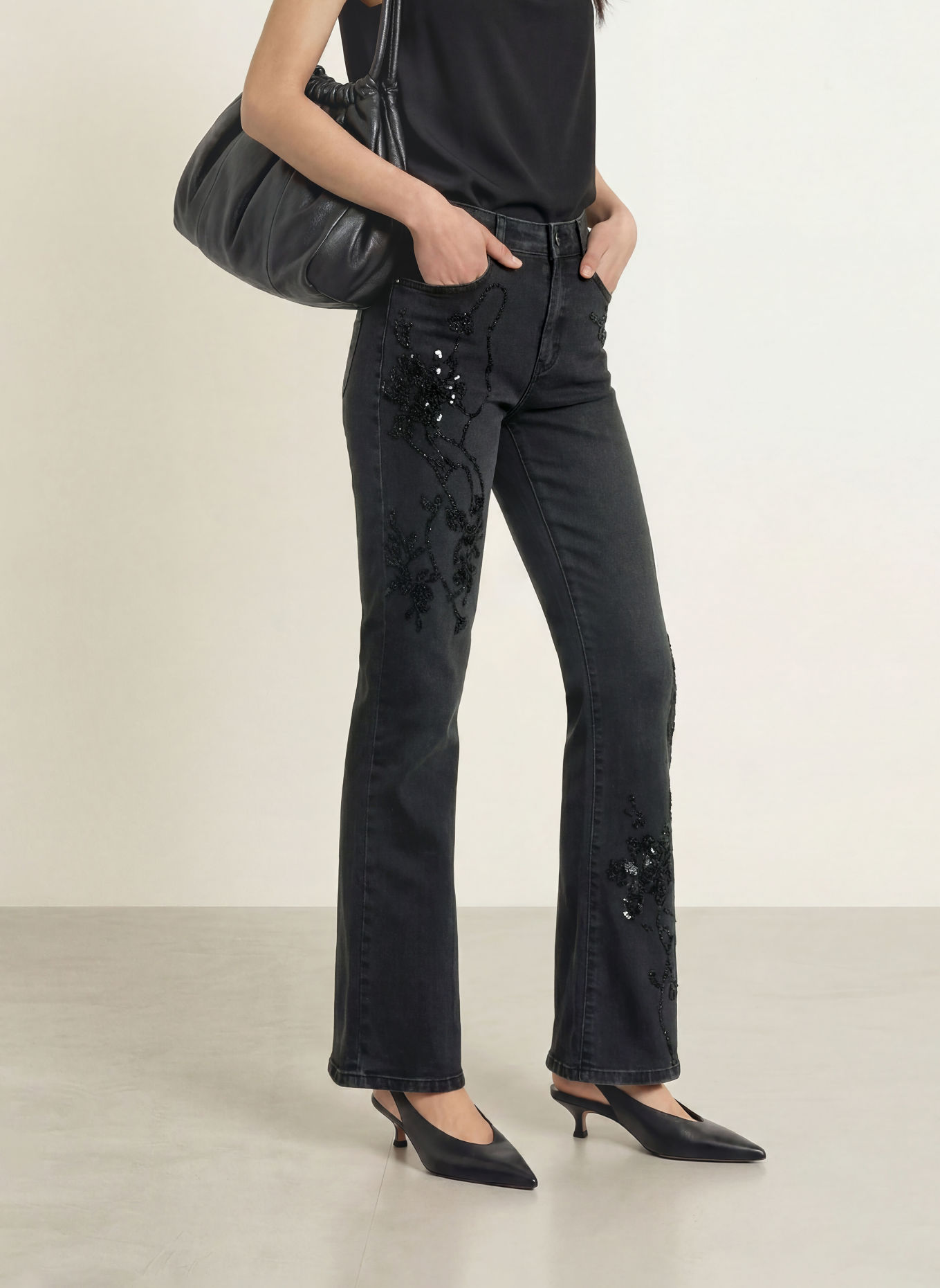 Joseph Ribkoff Flared jeans with sequins: 2606 Granitgrau
