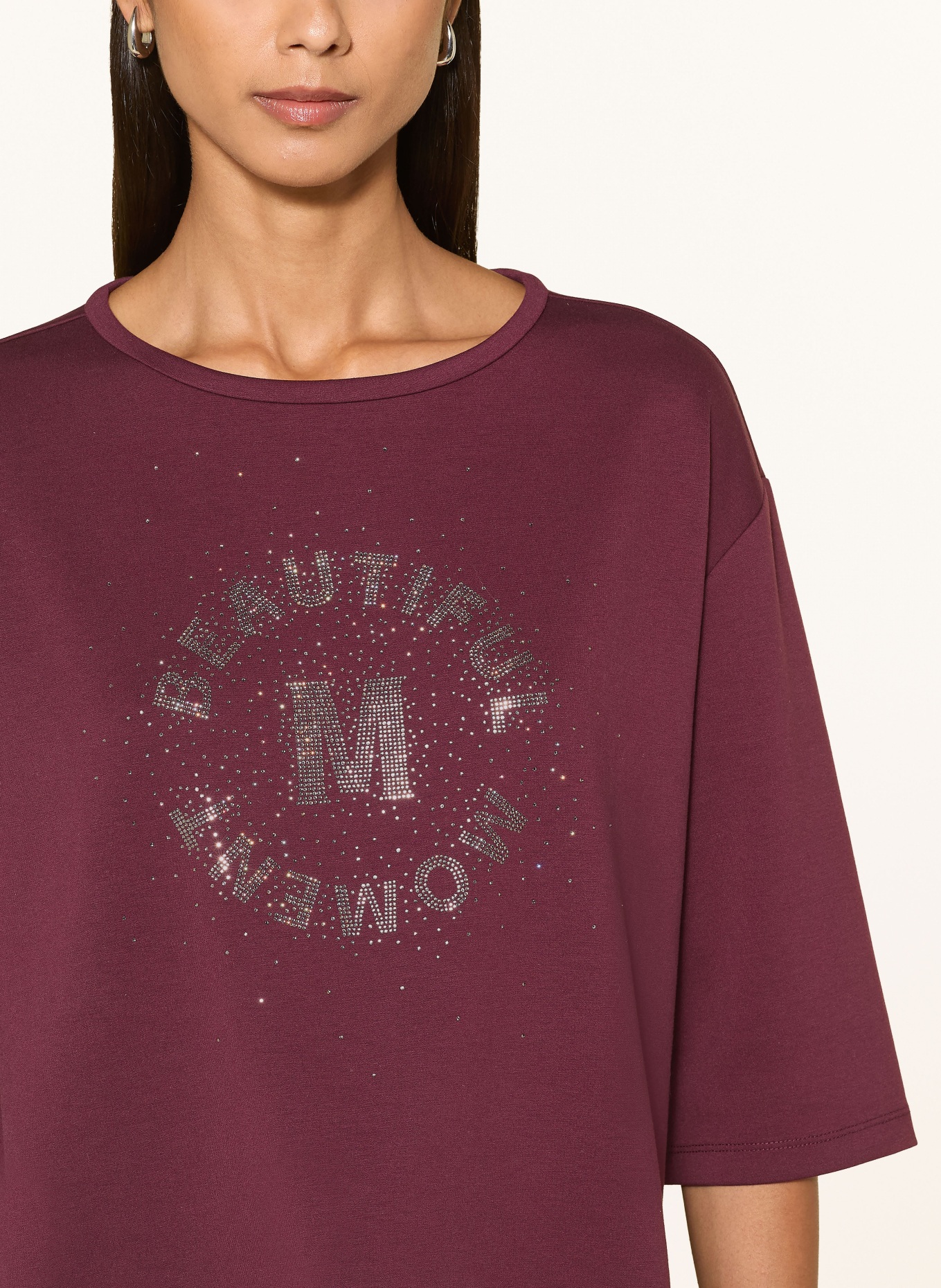 monari T-shirt med strass: MÖRKRÖD