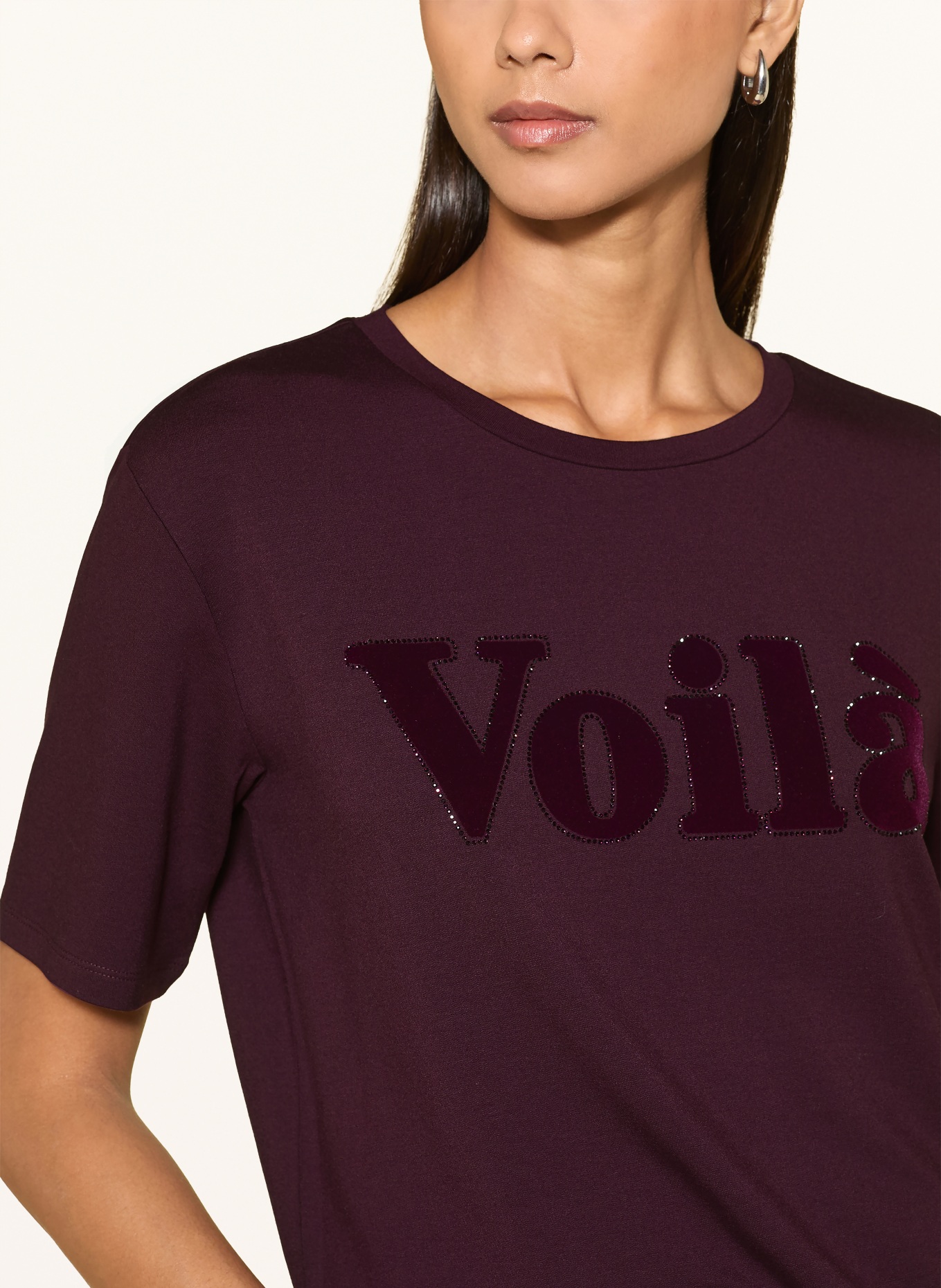 monari T-shirt med strass: MÖRKRÖD