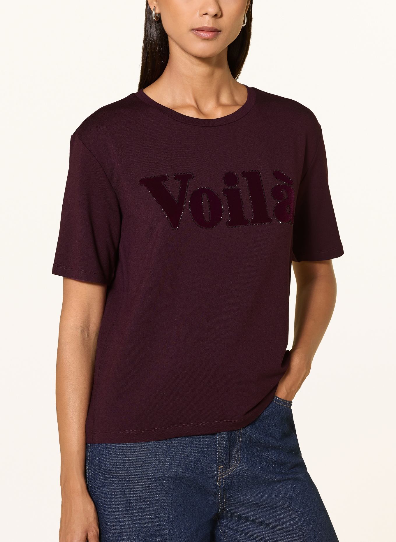 monari T-shirt med strass: MÖRKRÖD
