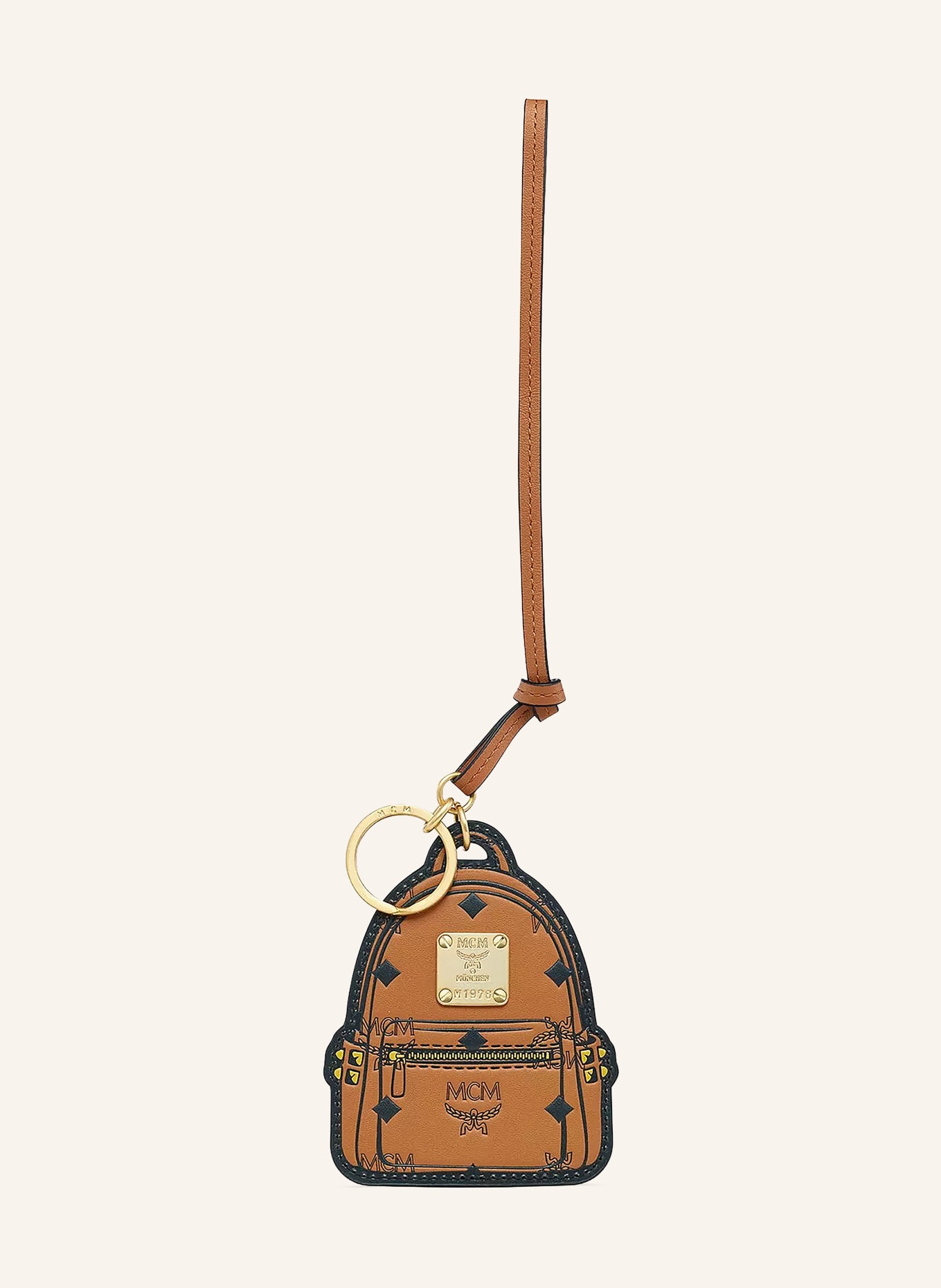MCM Taschenanhänger: COGNAC / GOLD / SCHWARZ