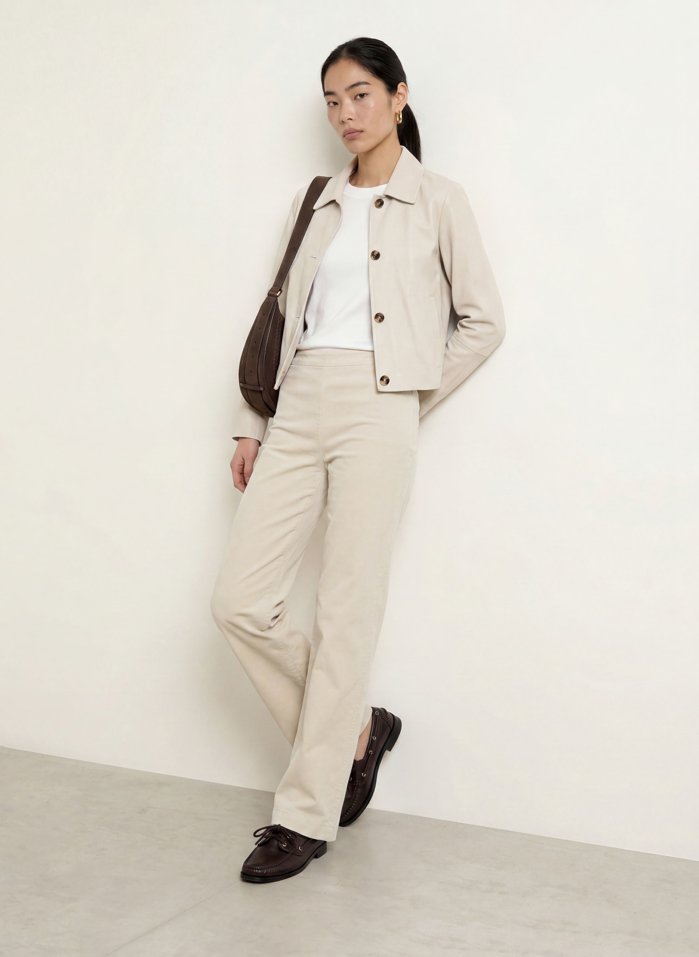 Marc O'Polo MARGO wide-leg trousers made from corduroy: BEIGE