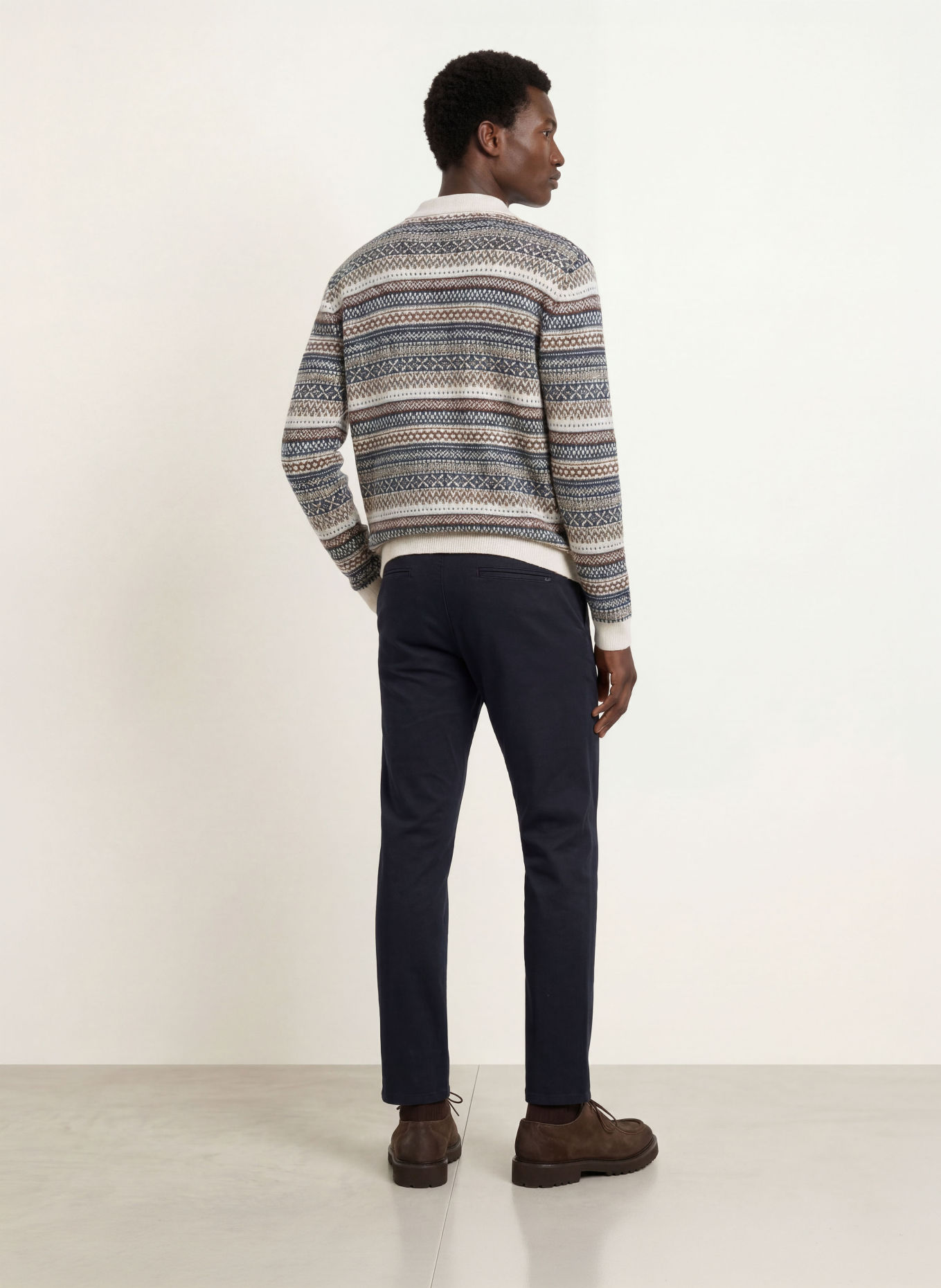 STROKESMAN'S Gebreid poloshirt: ECRU / MARRON FONCÉ / DONKERBLAUW
