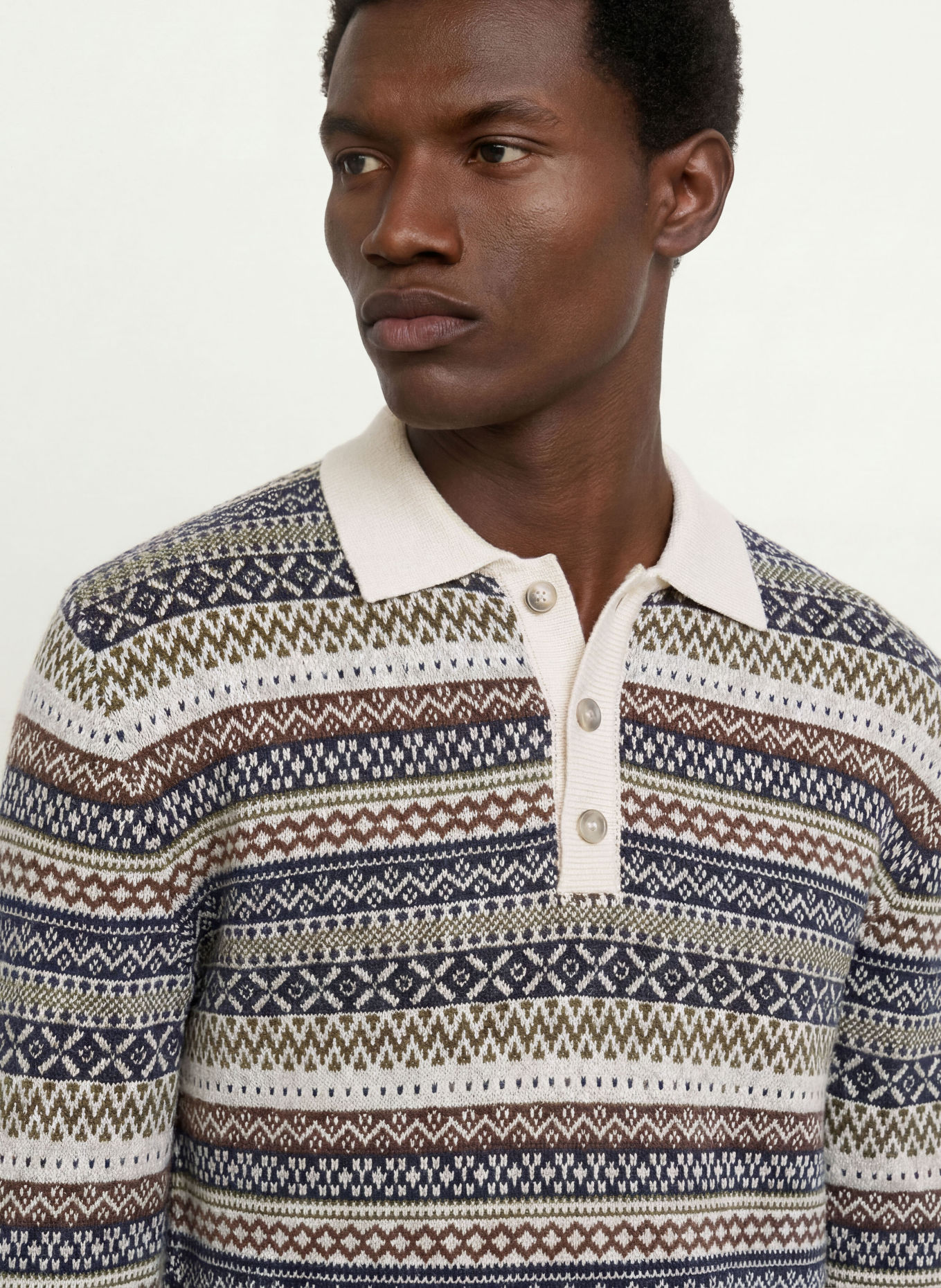 STROKESMAN'S Gebreid poloshirt: ECRU / MARRON FONCÉ / DONKERBLAUW