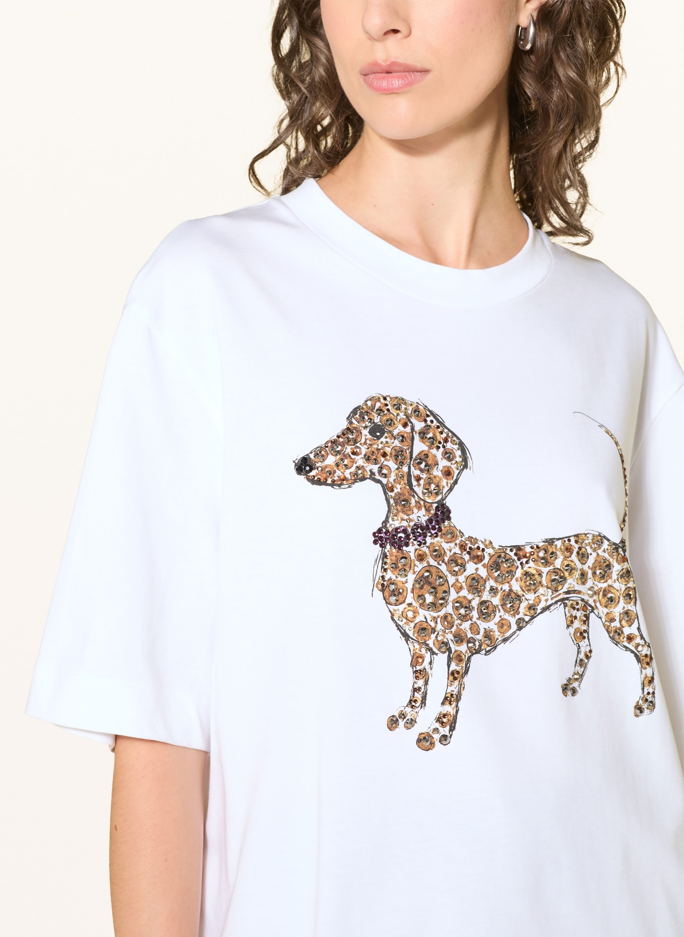 Rich & Royal T-shirt met sierstenen: WIT / CAMEL / MARRON FONCÉ