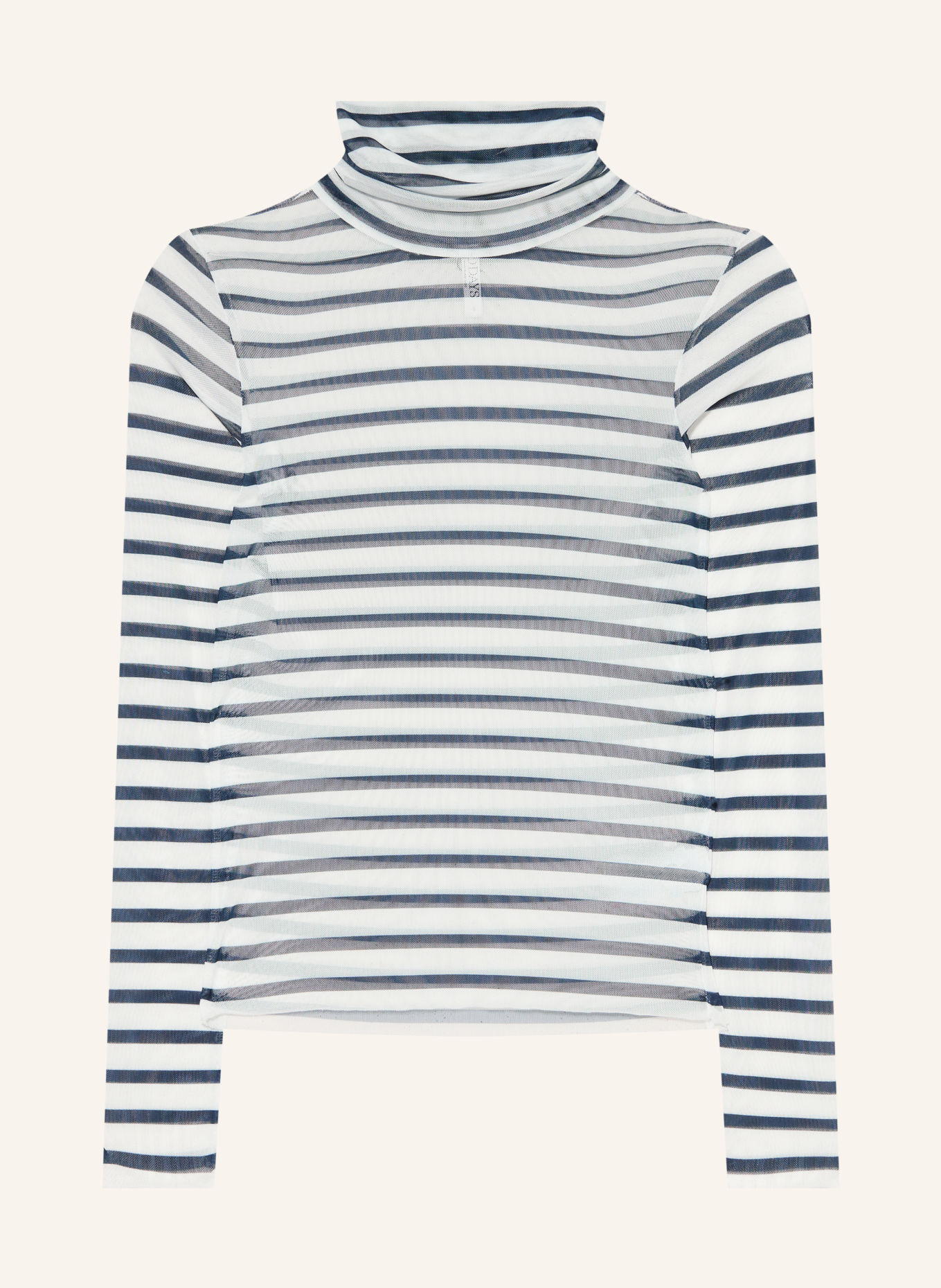 10DAYS Colshirt met col van mesh: WIT / DONKERBLAUW