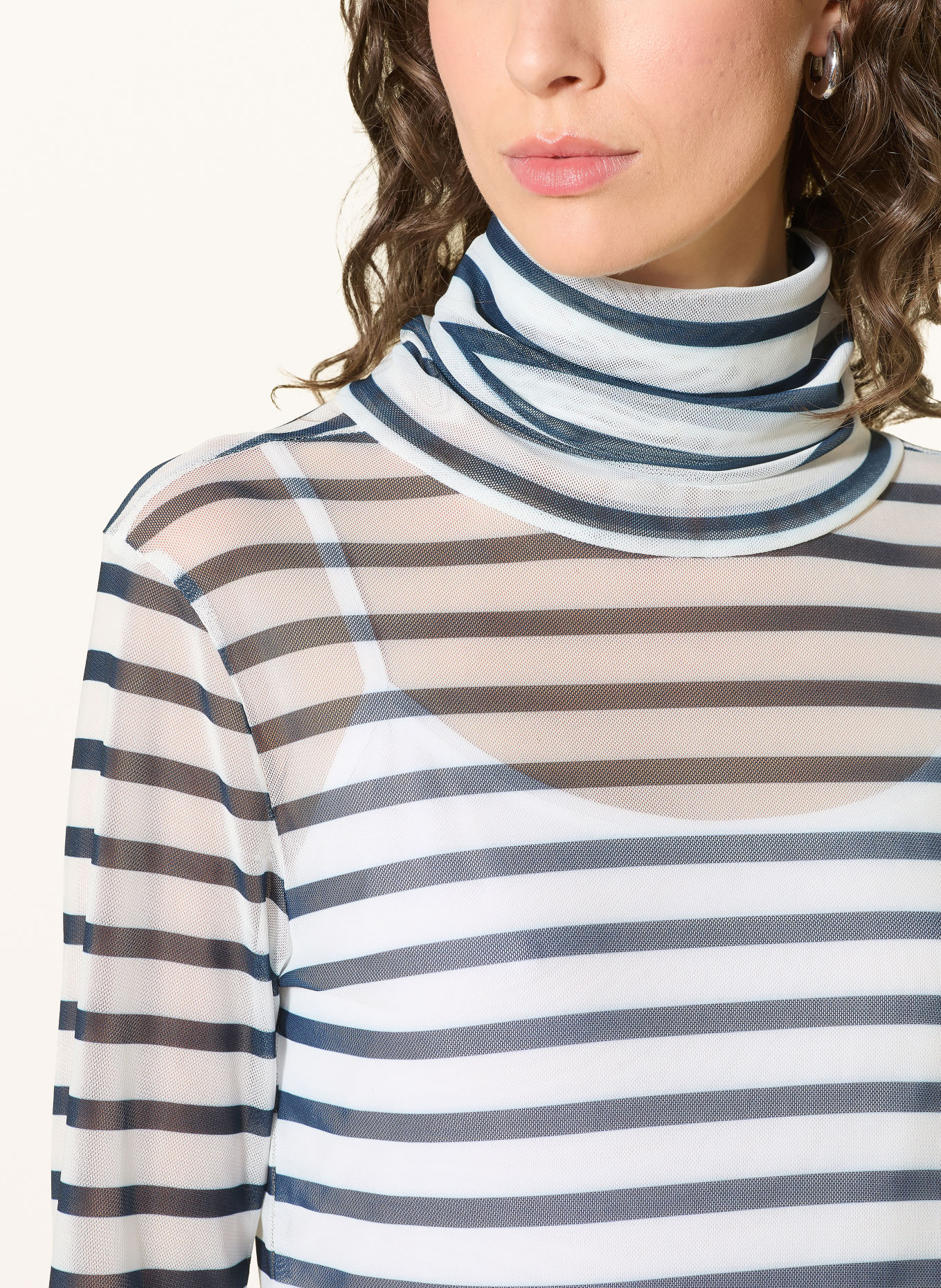 10DAYS Colshirt met col van mesh: WIT / DONKERBLAUW