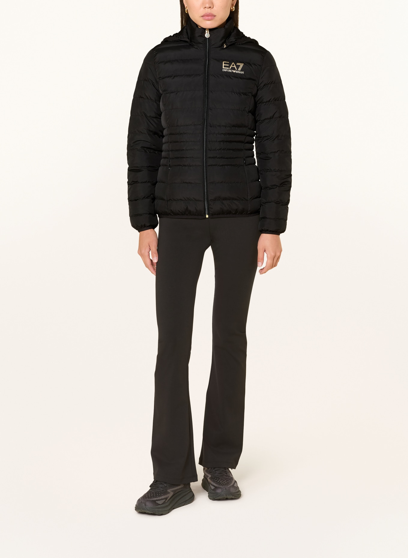 EA7 EMPORIO ARMANI Quilted jacket with detachable hood: BLACK / GOLD