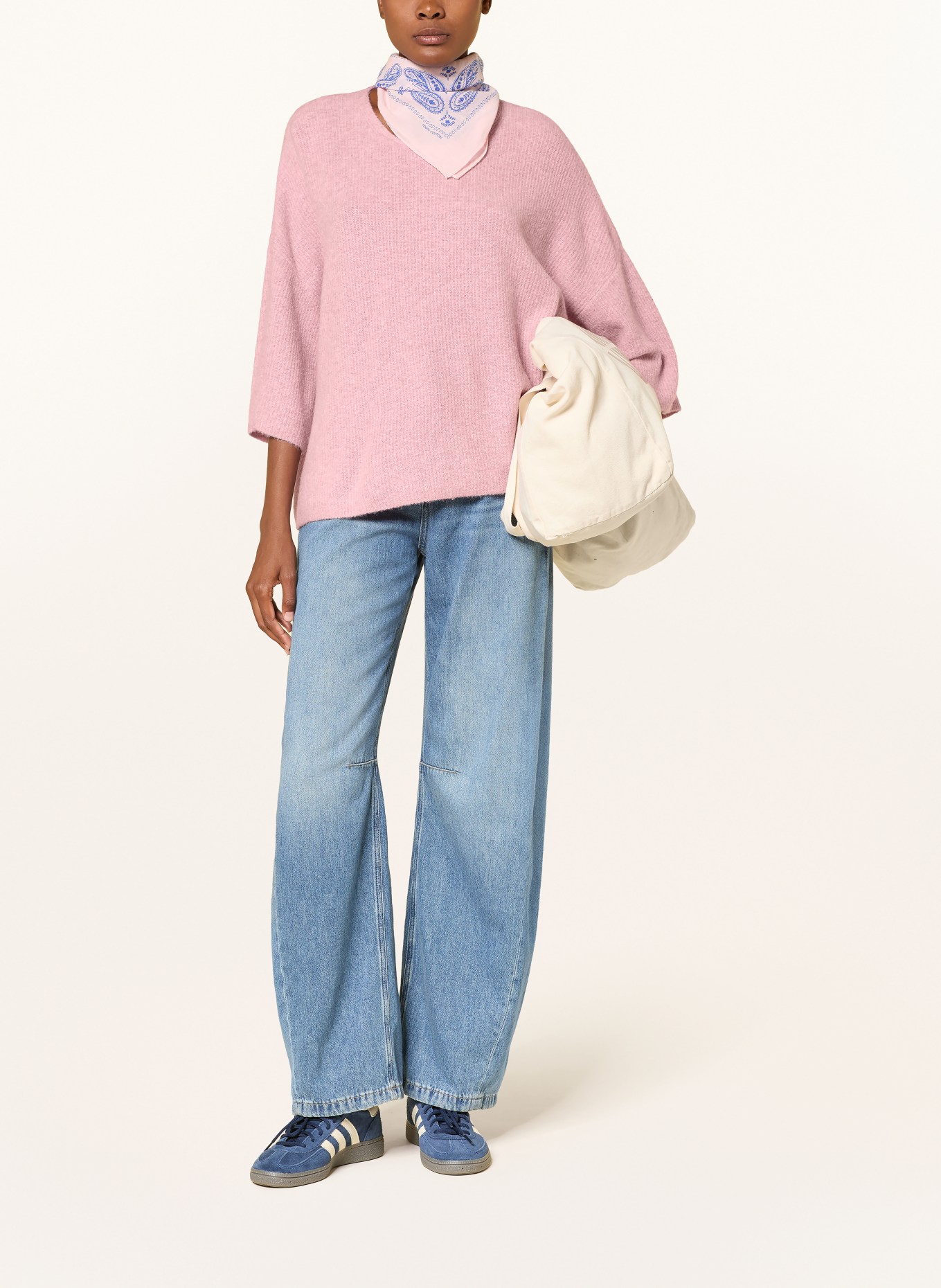 American Vintage DAMSVILLE-trui met 3/4-mouwen: ROZE / GRIJS