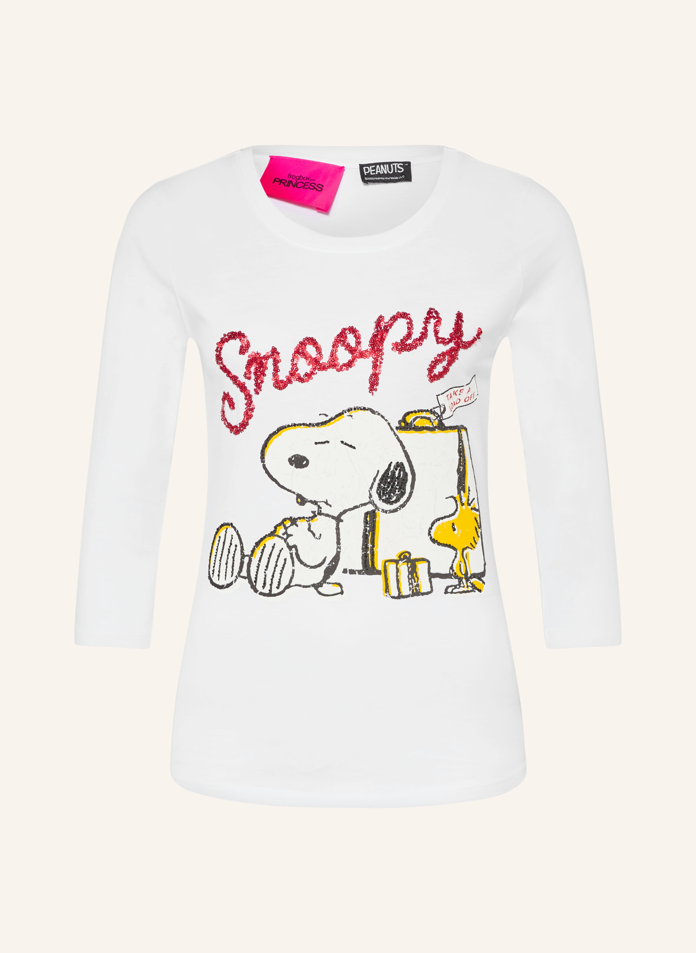 FrogBox Haut à manches 3/4 et paillettes: BLANC / ROUGE FONCÉ / JAUNE
