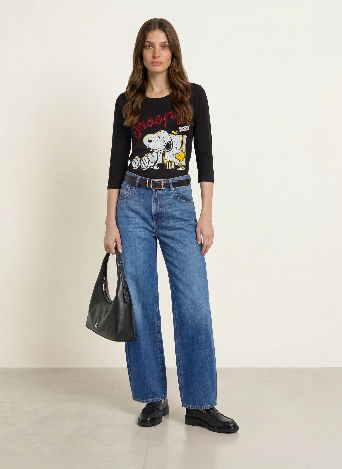 FrogBox Shirt with 3/4 sleeves and sequins: BLACK / DARK RED / YELLOW