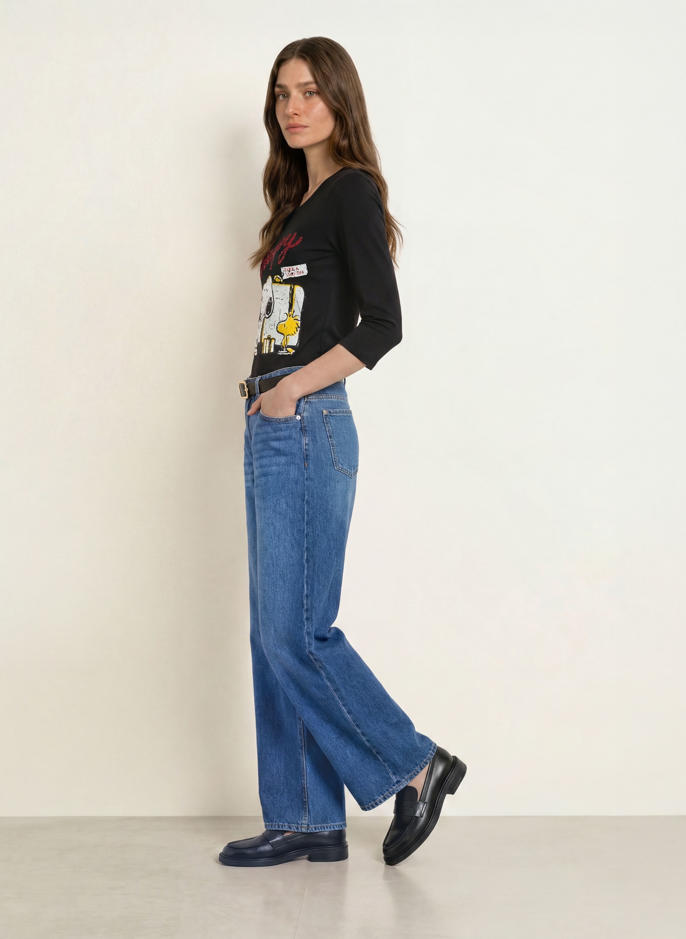FrogBox Shirt with 3/4 sleeves and sequins: BLACK / DARK RED / YELLOW