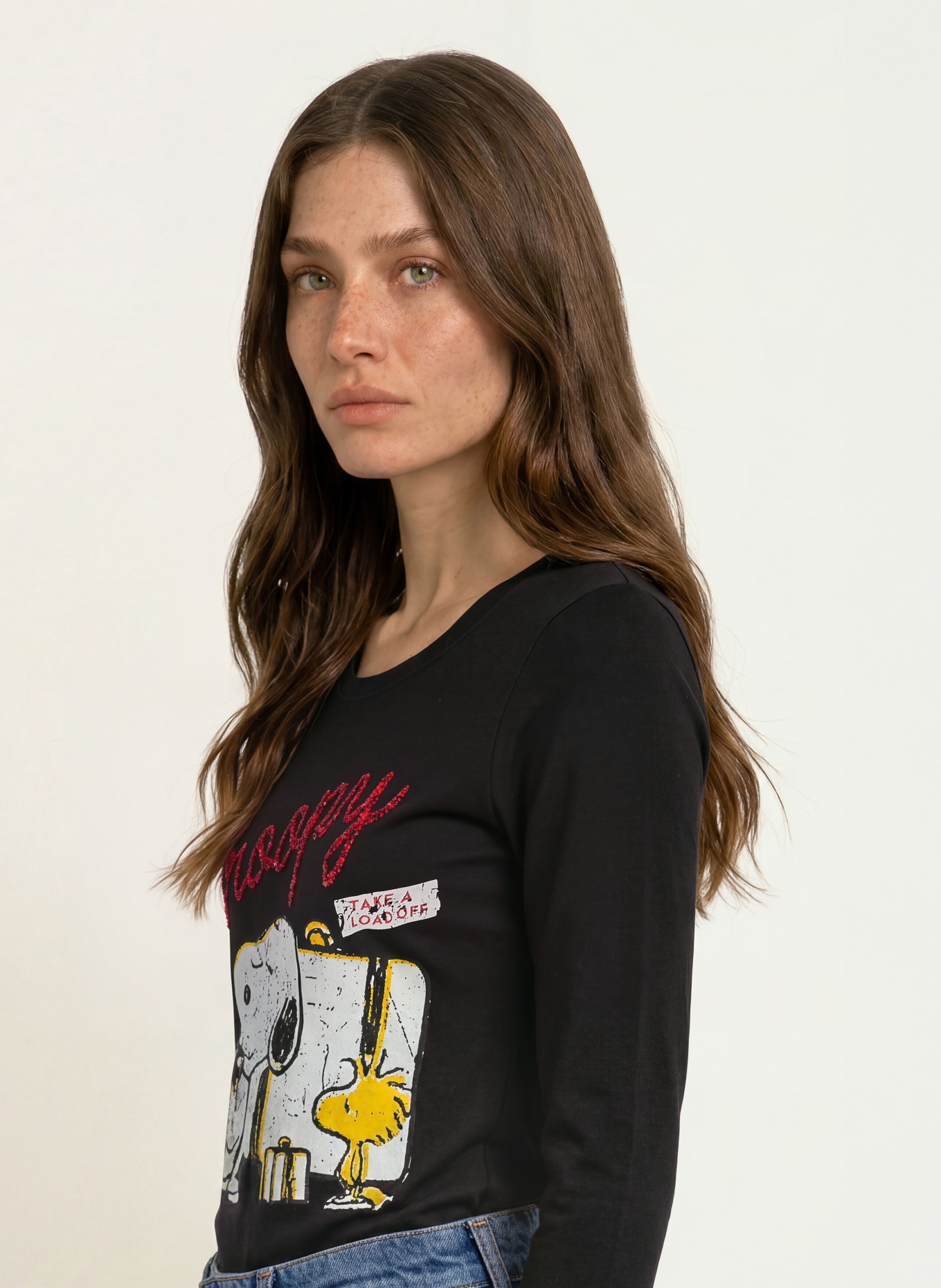 FrogBox Shirt with 3/4 sleeves and sequins: BLACK / DARK RED / YELLOW
