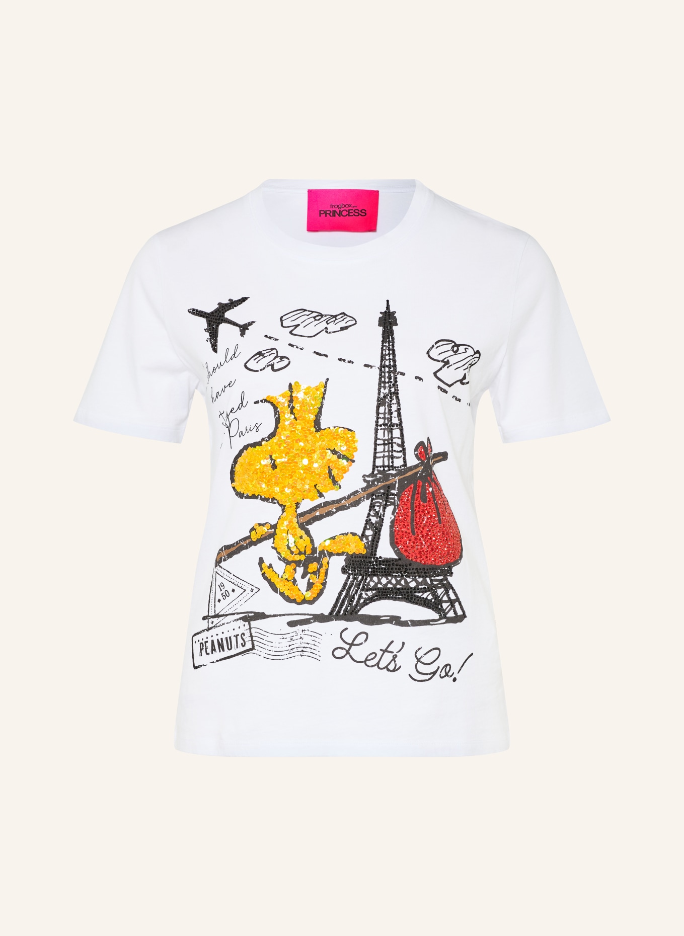 FrogBox T-shirt with sequins and rhinestones: WHITE / RED / YELLOW