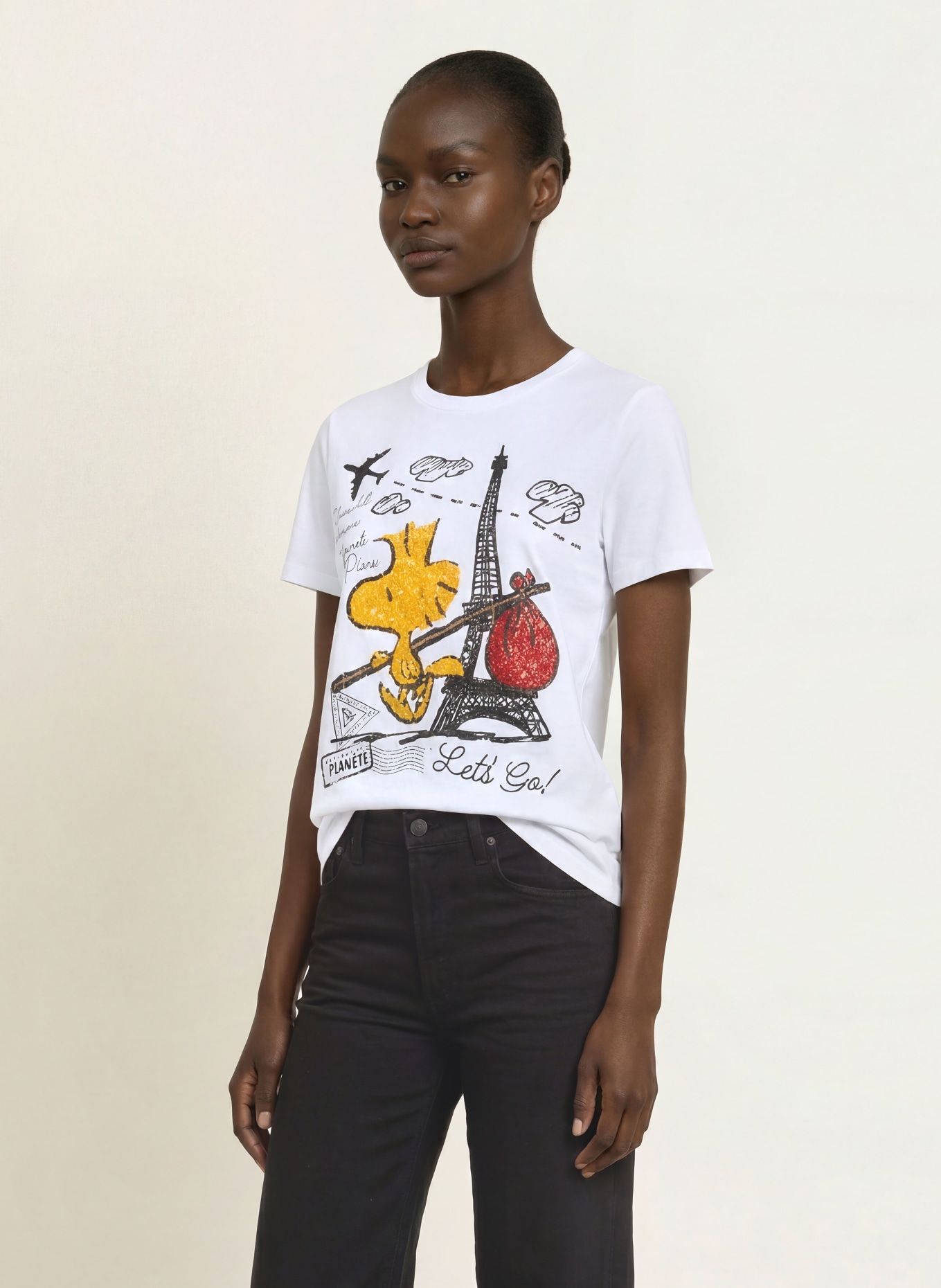 FrogBox T-shirt with sequins and rhinestones: WHITE / RED / YELLOW