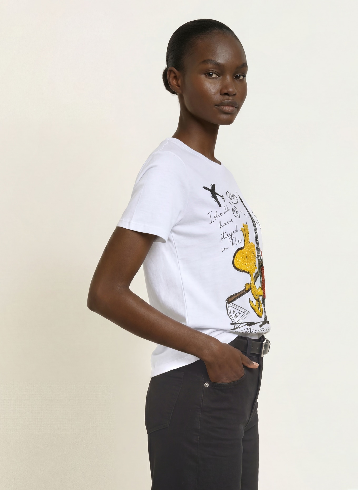 FrogBox T-shirt with sequins and rhinestones: WHITE / RED / YELLOW